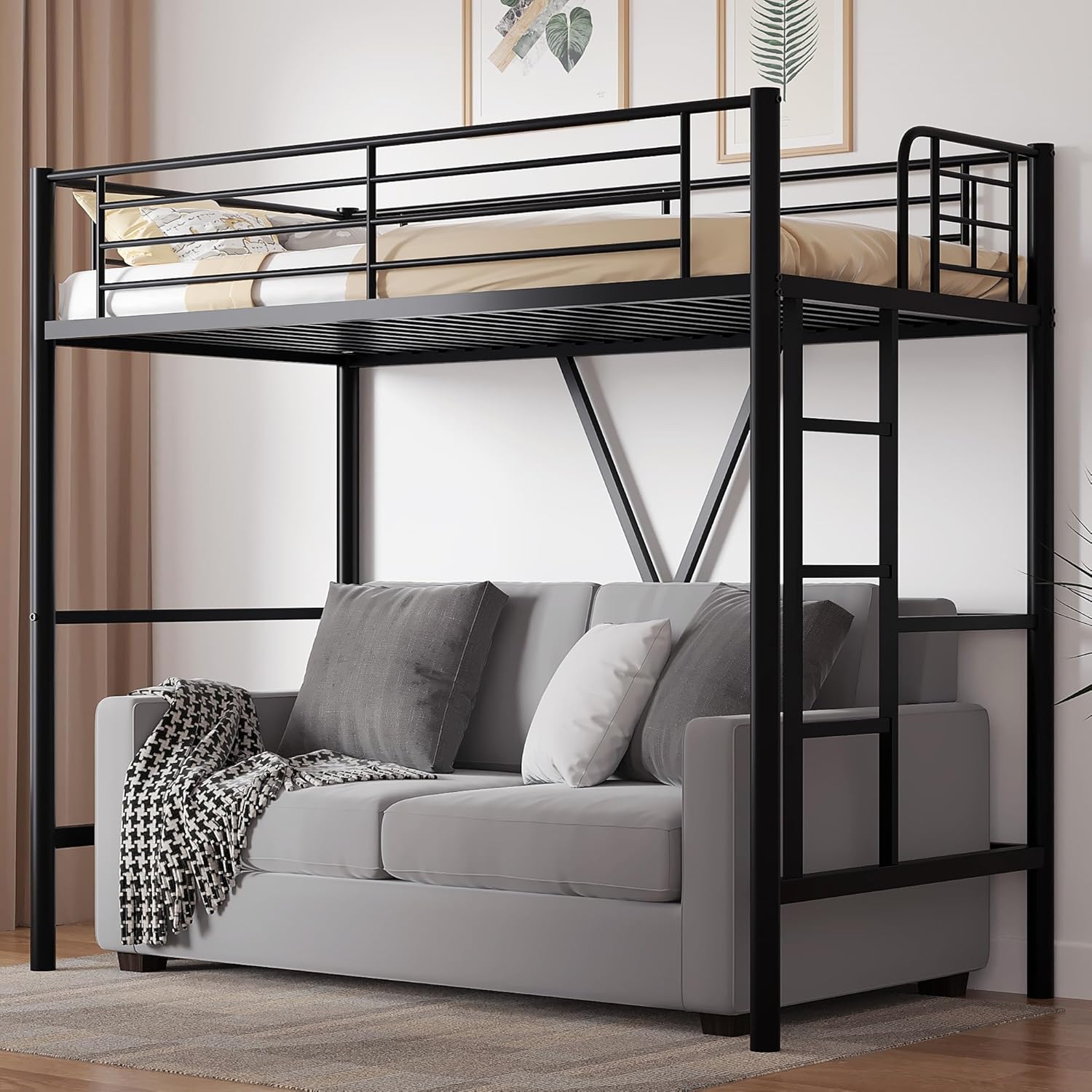 VECELO Metal Loft Bed Twin Size - VECELO