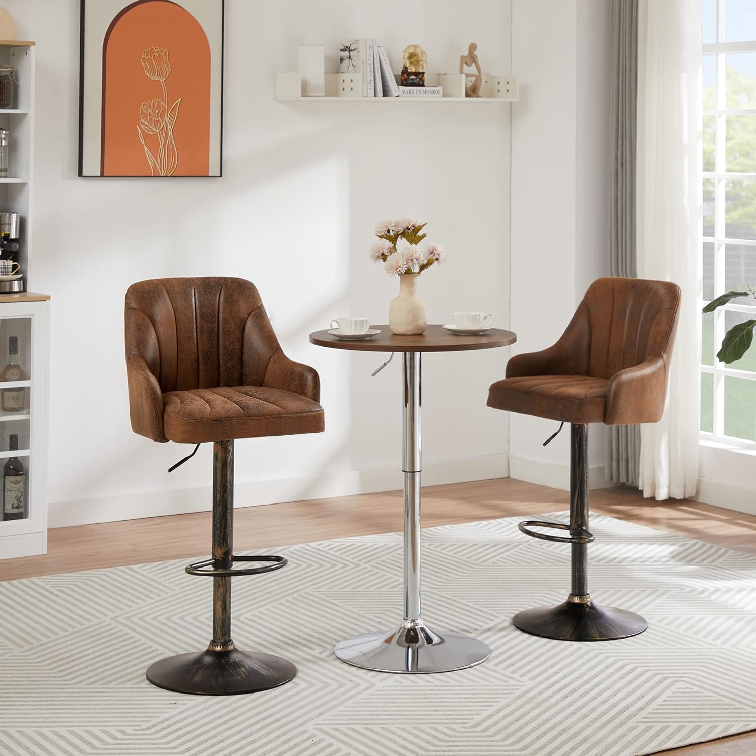 VECELO Adjustable Counter Height Bar Stools with Back and Arm Stools Set of 2 - VECELO