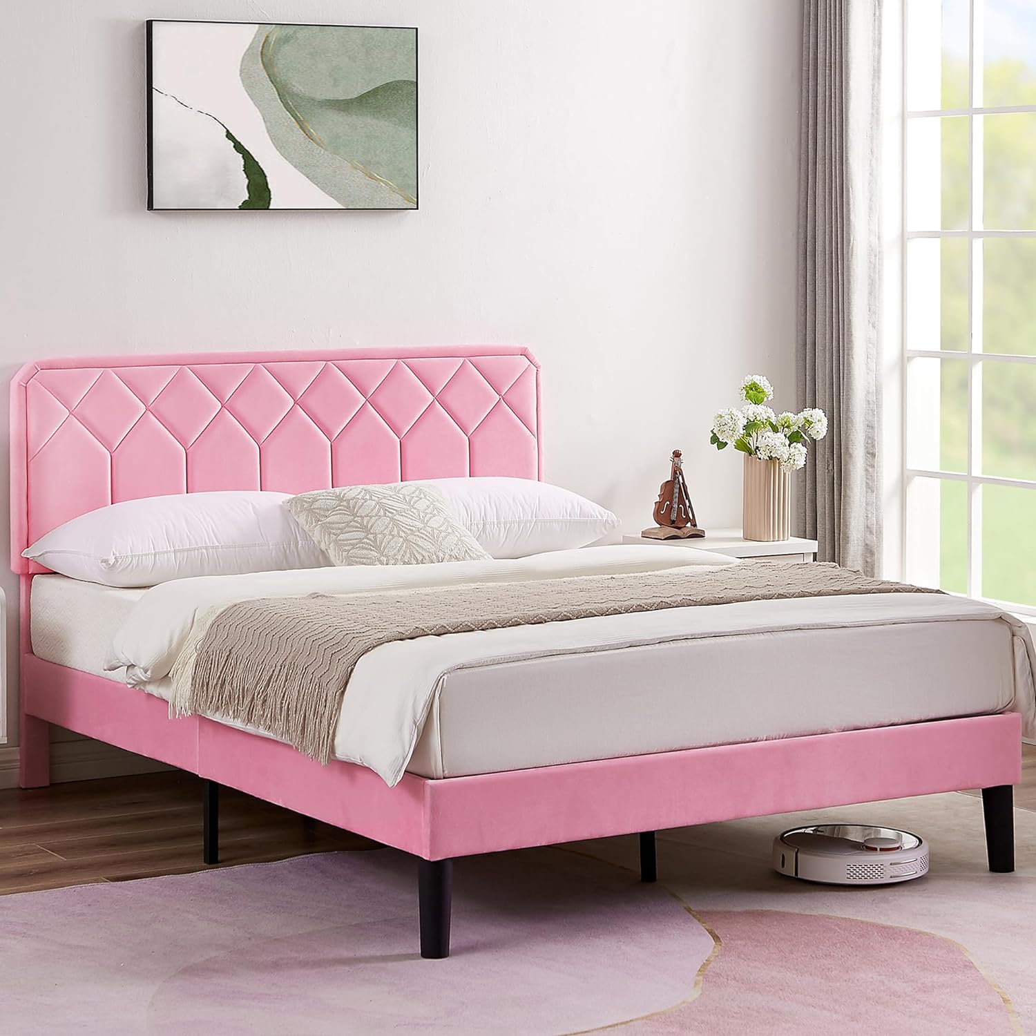 VECELO Premium Leather Upholstered Platform Bed Frame - VECELO