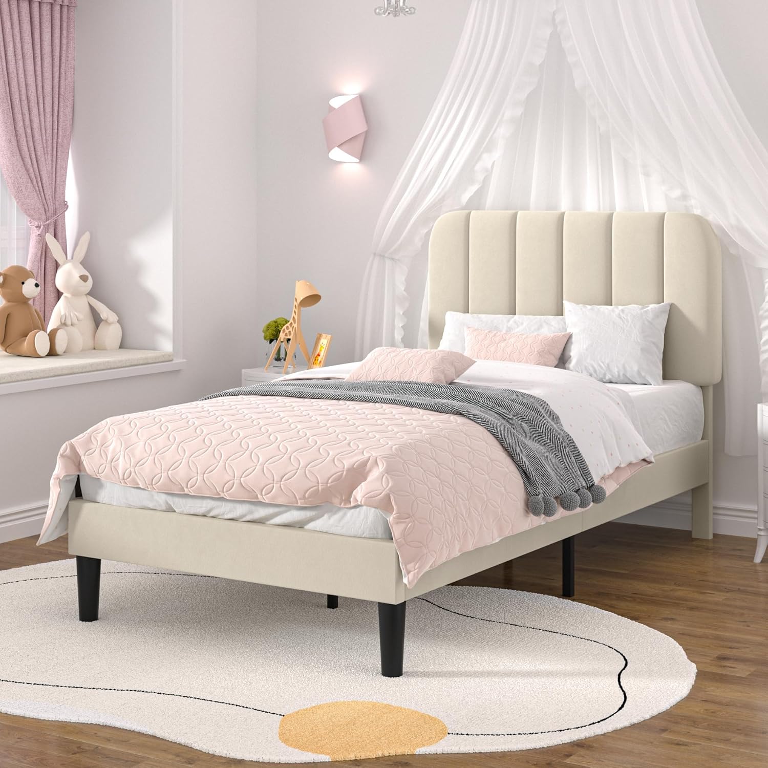 VECELO Upholstered Platform bedframe with Adjustable Headboard - VECELO