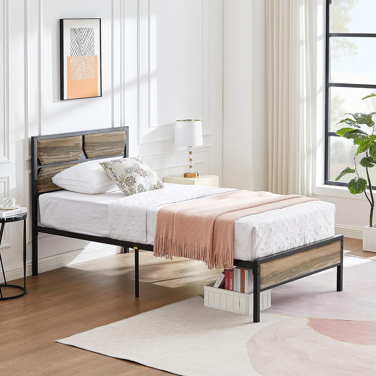 VECELO Metal Bed Frame Platform with Wooden Headboard&Footboard Mattress Foundation - VECELO