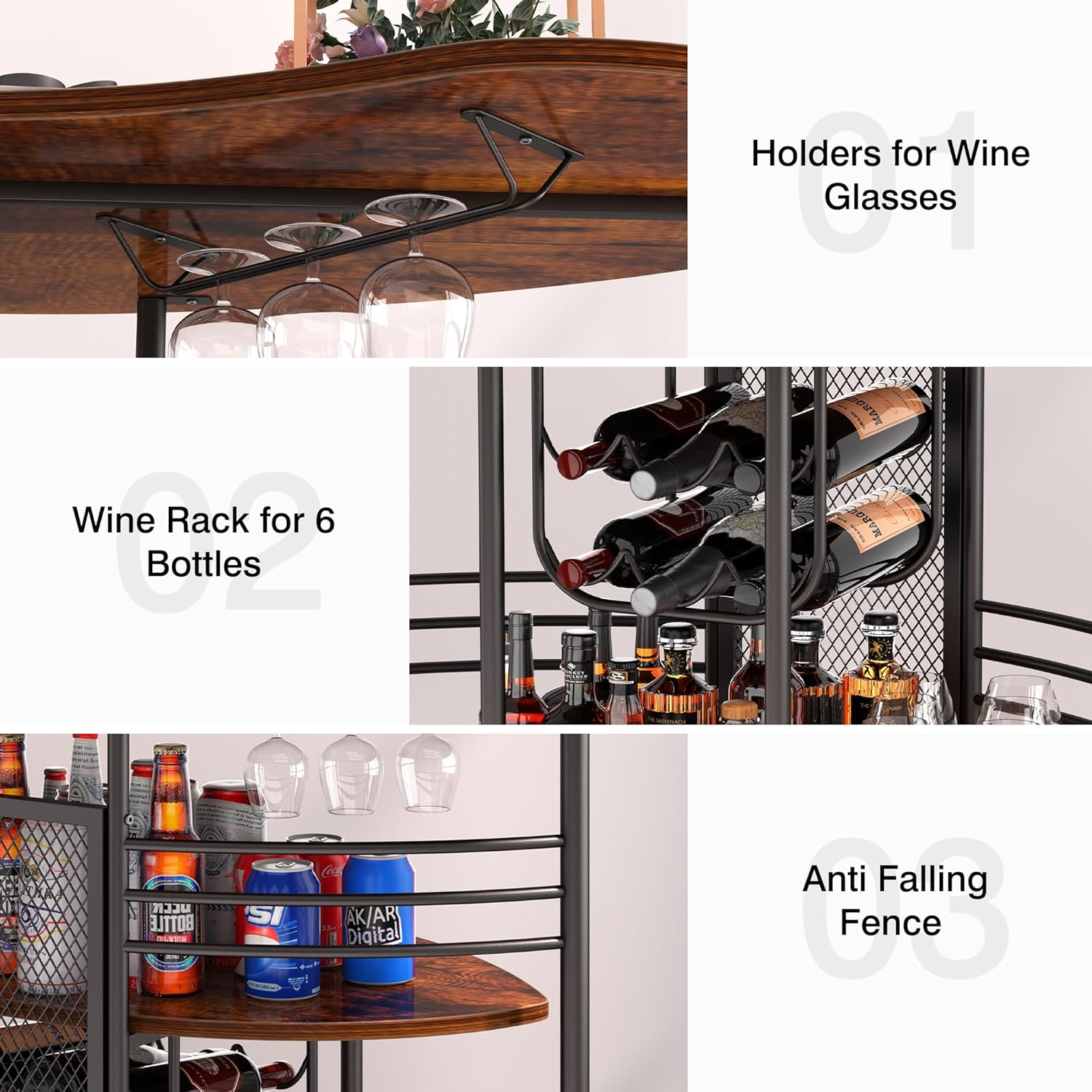VECELO Vintage Liquor Cabinet Wine Rack Bar Unit - VECELO