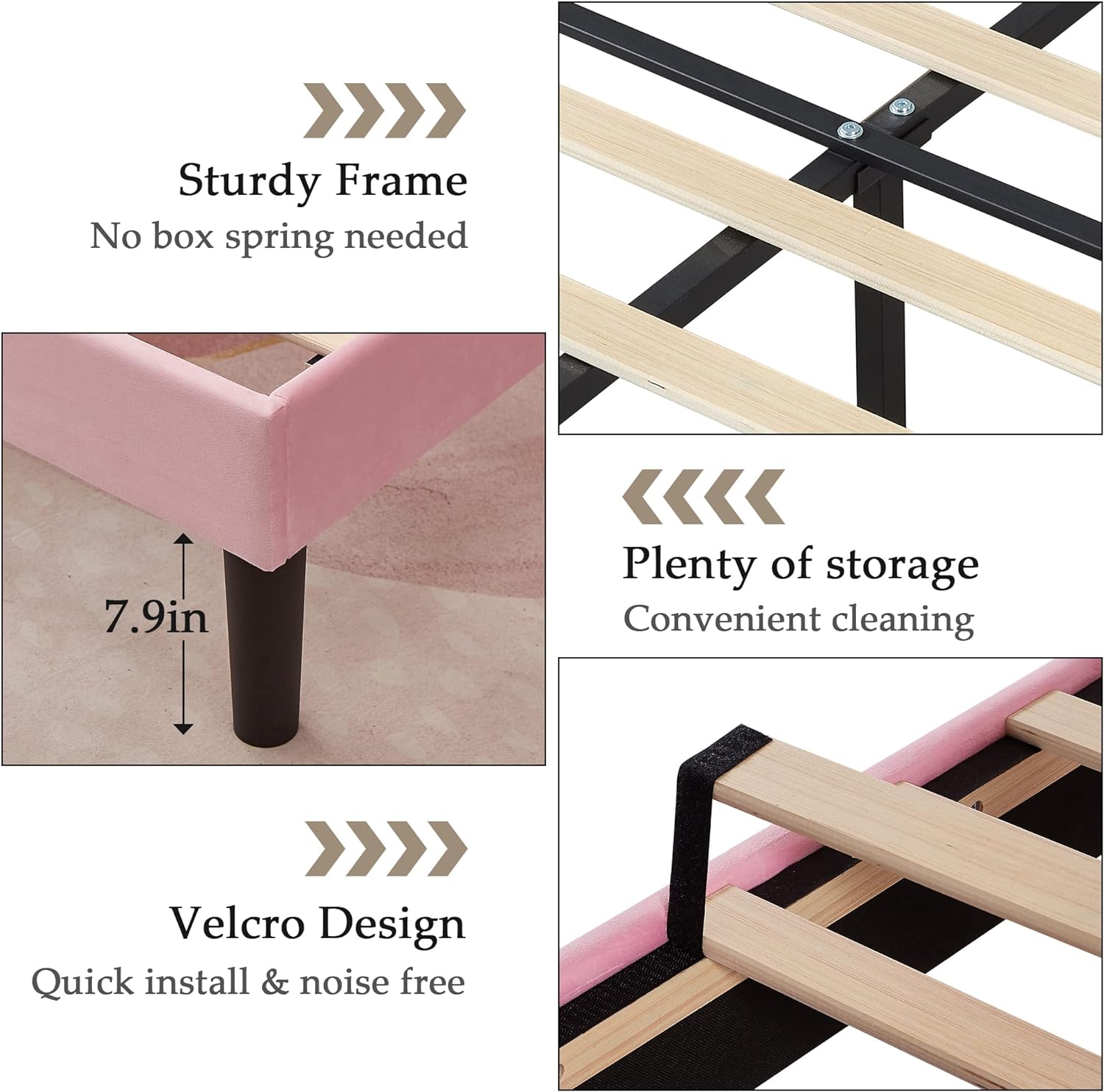 VECELO Premium Leather Upholstered Platform Bed Frame - VECELO