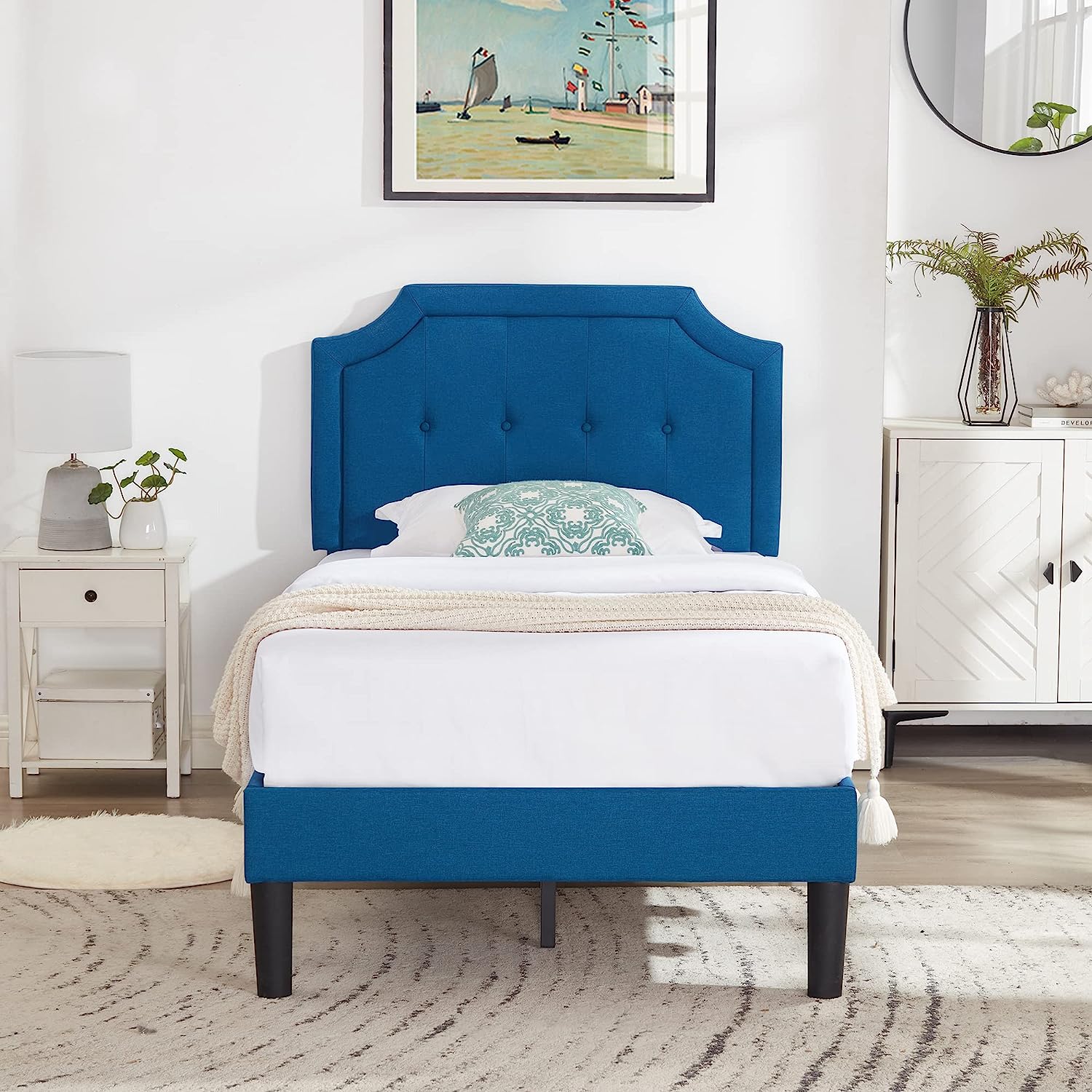 VECELO Premium Upholstered Platform Bed Diamond Stitched Panel Headboard - VECELO