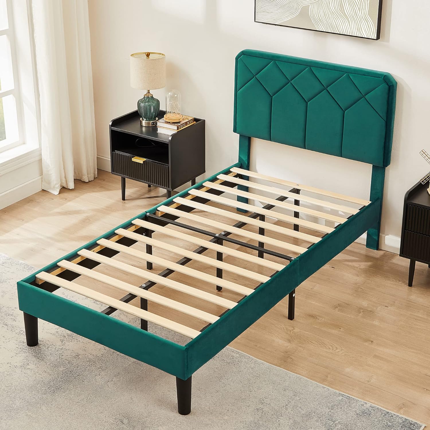 VECELO Premium Leather Upholstered Platform Bed Frame - VECELO