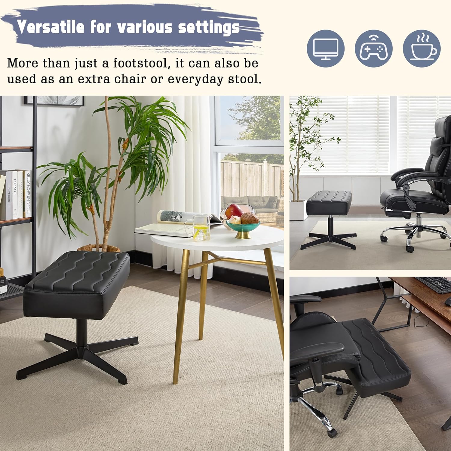 VECELO Under Desk Footrest, PU Ergonomic Foot Rest with Comfort Padding - VECELO