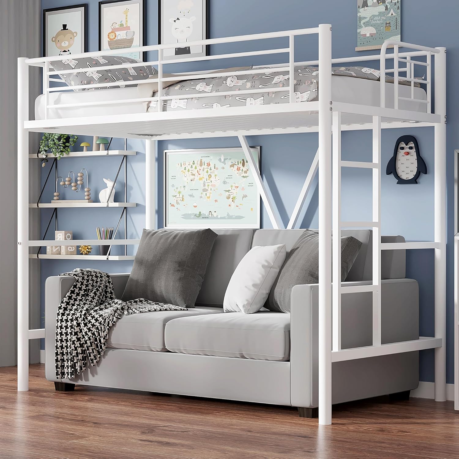 VECELO Metal Loft Bed Twin Size - VECELO