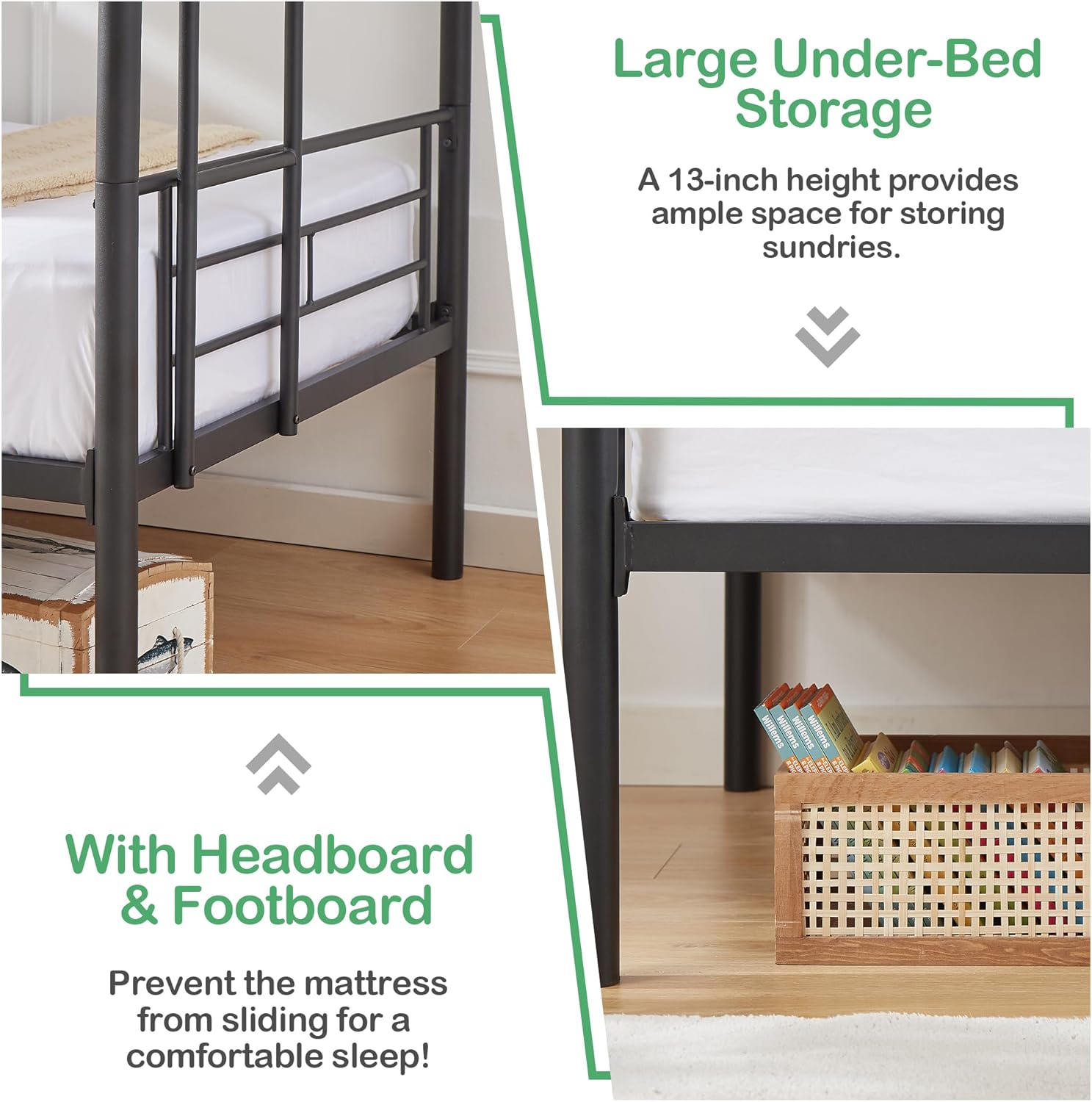 VECELO Metal Bunk Bed Twin Over Twin, Industrial Bunkbeds with Ladder and Full-Length Guardrail - VECELO