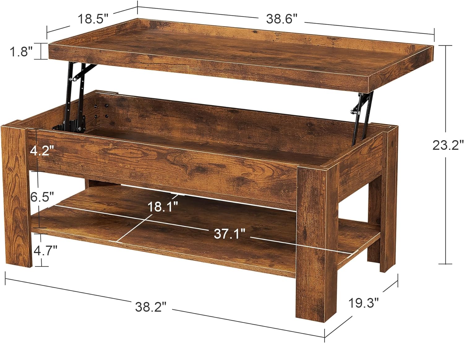 VECELO Lift Top Coffee Table with Storage Shelf - VECELO