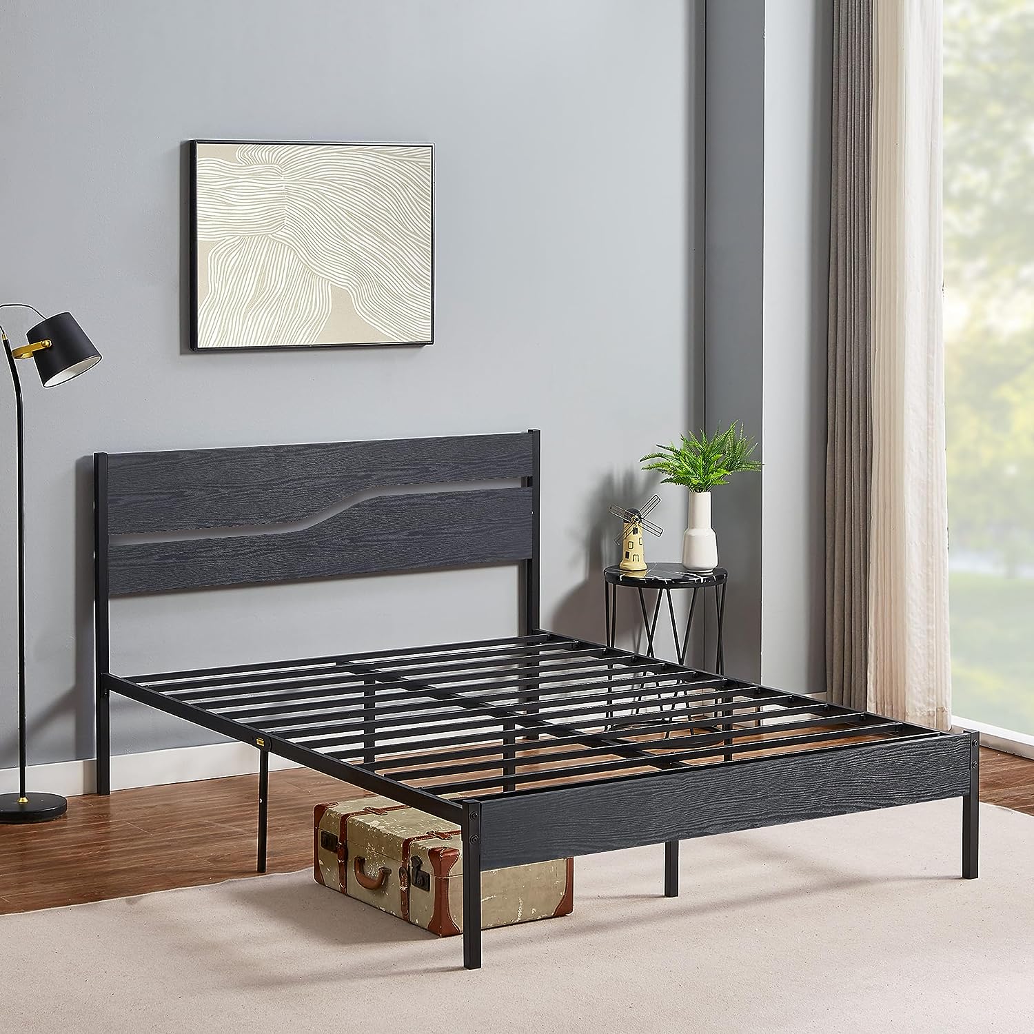 VECELO Platform Bed Frame/Mattress Foundation with Rustic Vintage Wood Headboard - VECELO