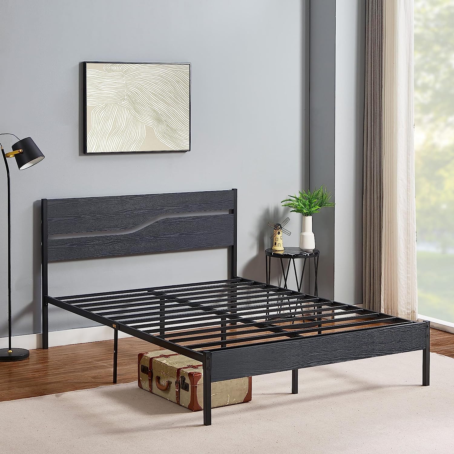 VECELO Platform Bed Frame/Mattress Foundation with Rustic Vintage Wood Headboard - VECELO