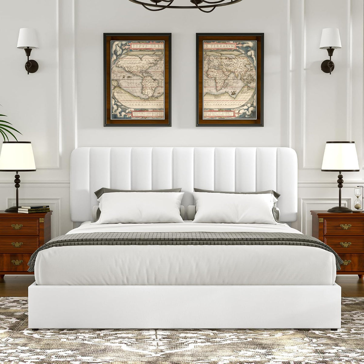 VECELO King Size Upholstered Bed Frame with 4 Drawers and Headboard
