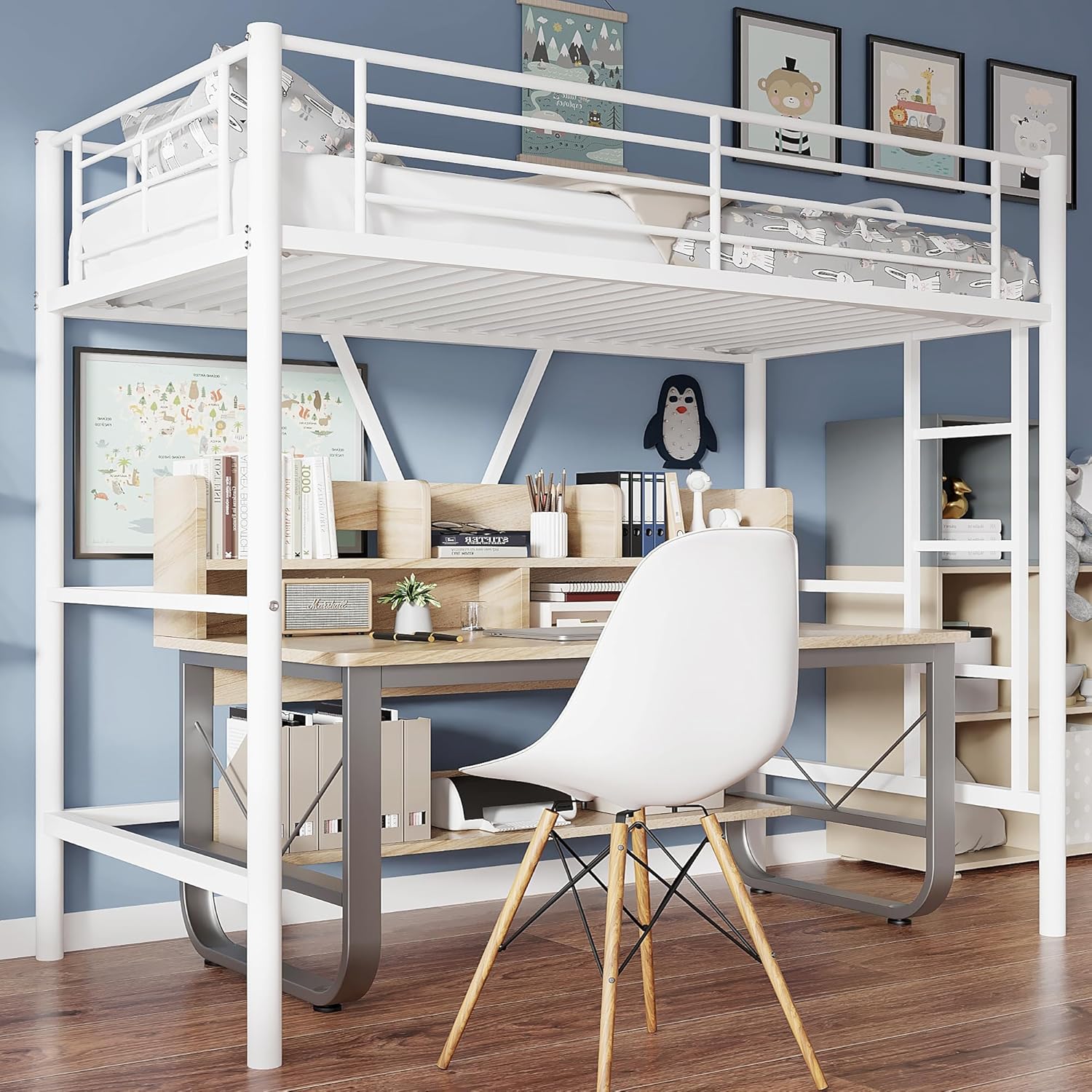 VECELO Metal Loft Bed Twin Size - VECELO