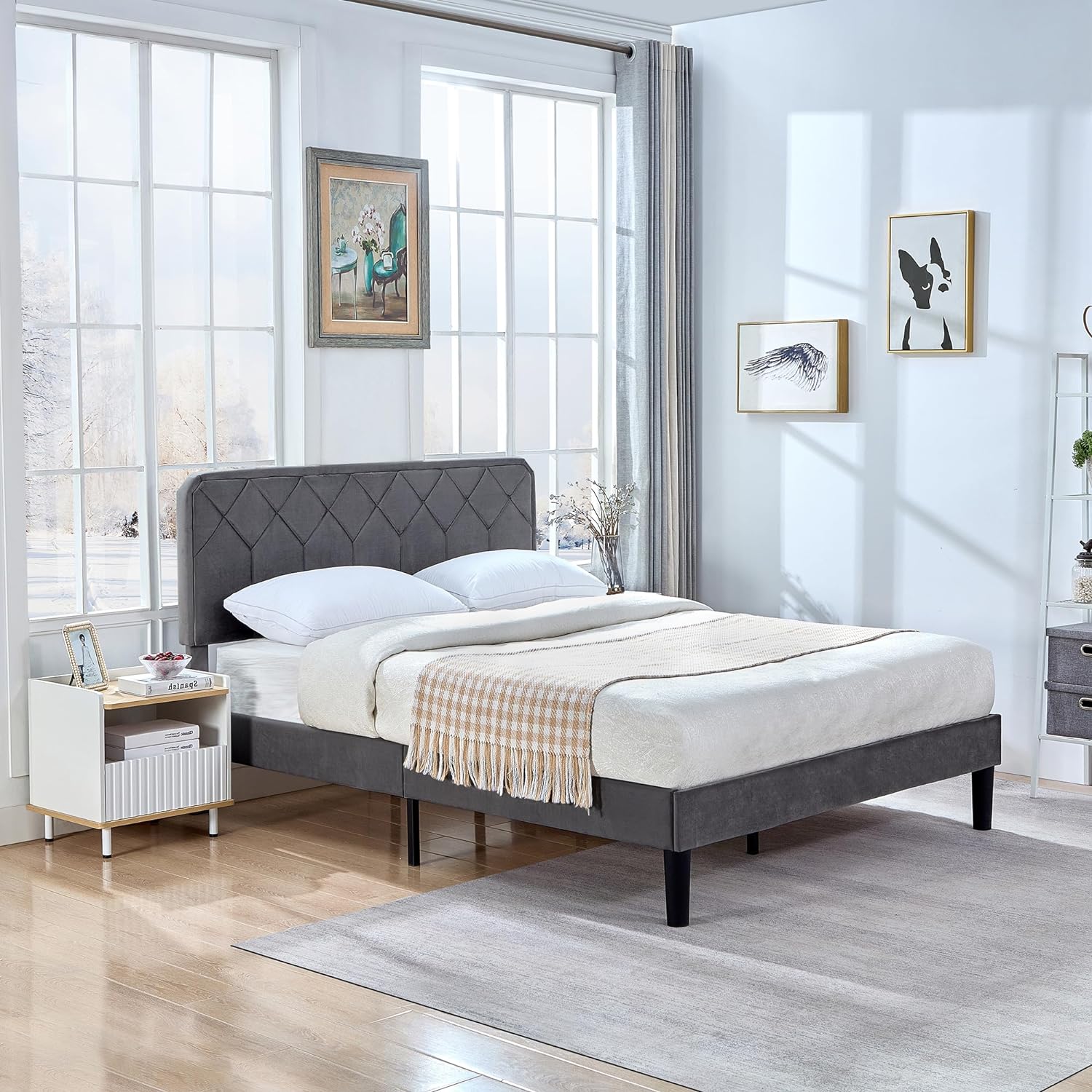 VECELO Premium Leather Upholstered Platform Bed Frame - VECELO