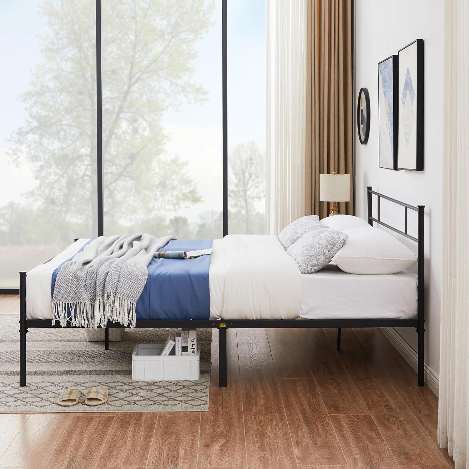 VECELO Platform Bed Frame with Headboard and Footboard, 12'' Under-Bed Storage & Strong Metal Slats Support - VECELO
