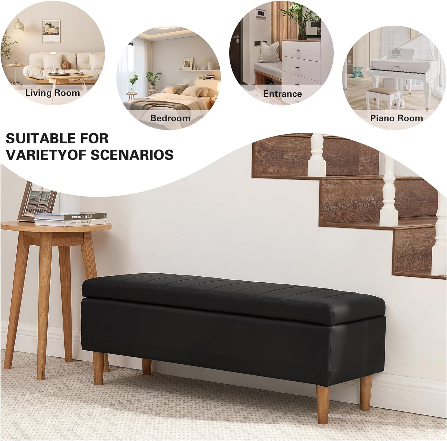 VECELO Modern Soft PU Leather Bench 44" Shoestool - VECELO