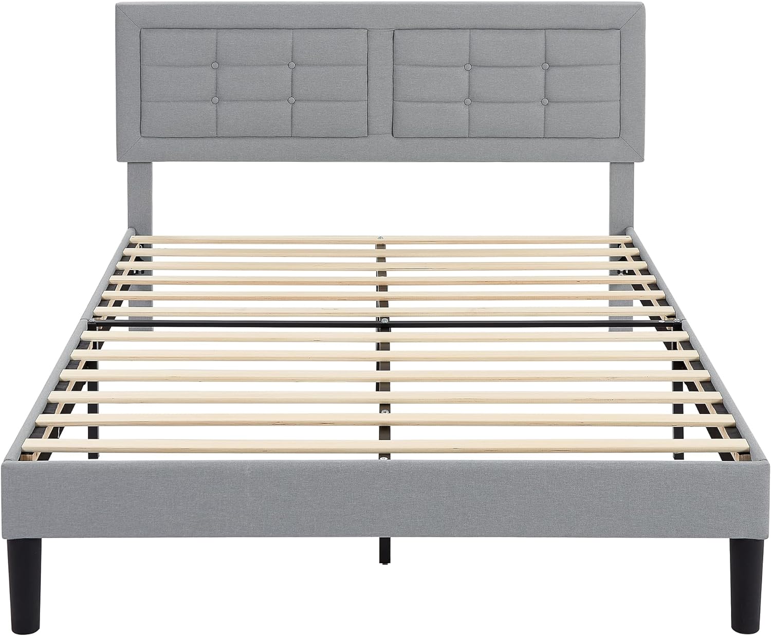 VECELO Upholstered Platform Bed Frame with Height Adjustable Headboard - VECELO