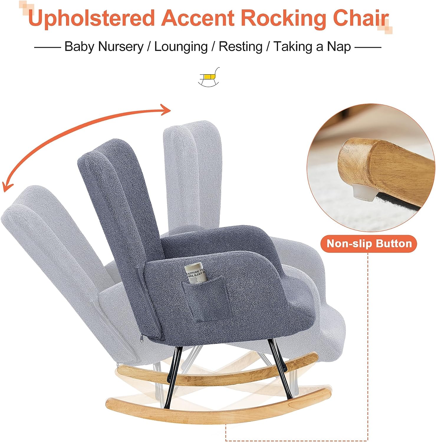 VECELO Rocking Chair, Modern Upholstered Teddy Fabric Nursery Glider - VECELO
