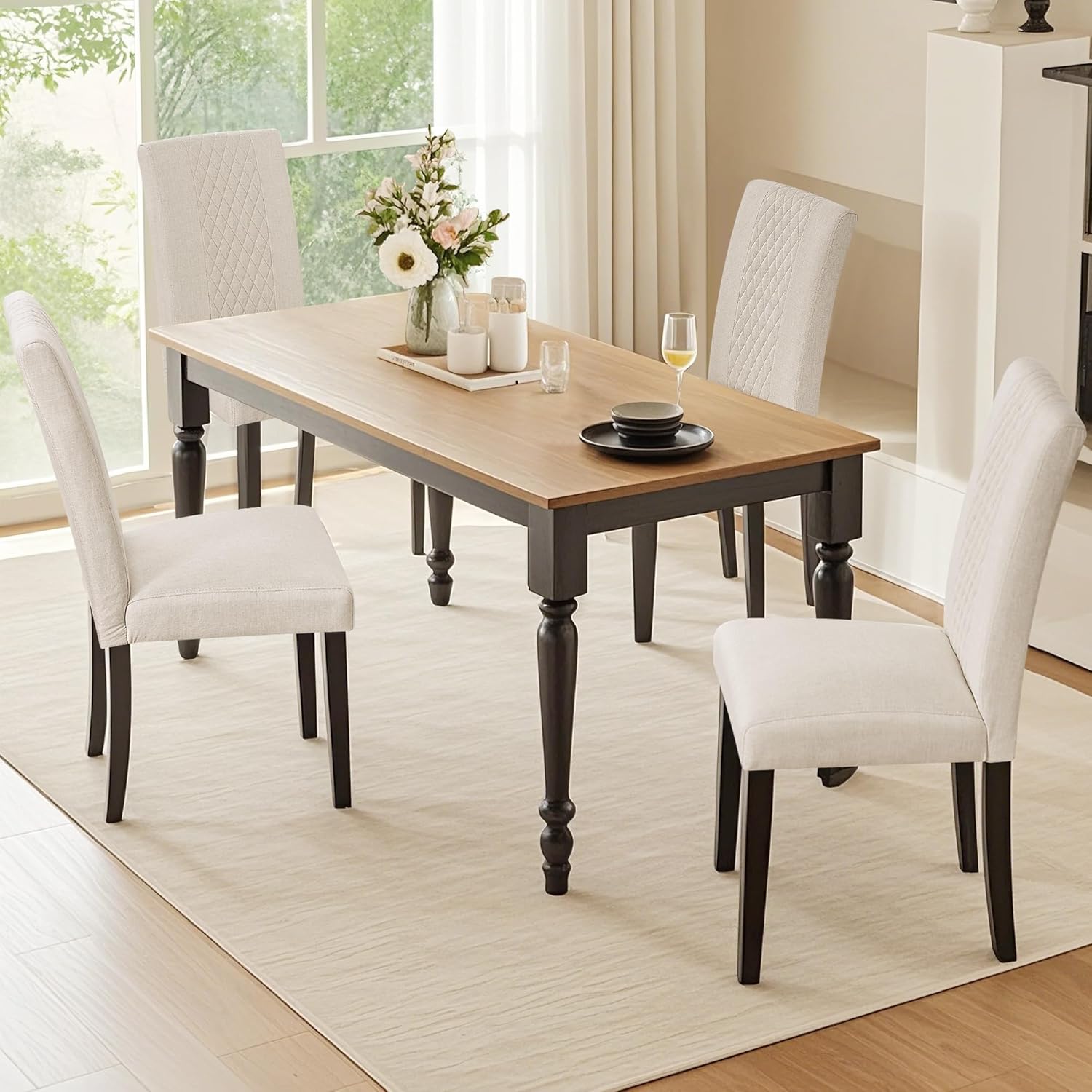 VECELO Dining Chairs Set of 2, Upholstered Fabric Wood Legs High Back for Kitchen Living Room - VECELO