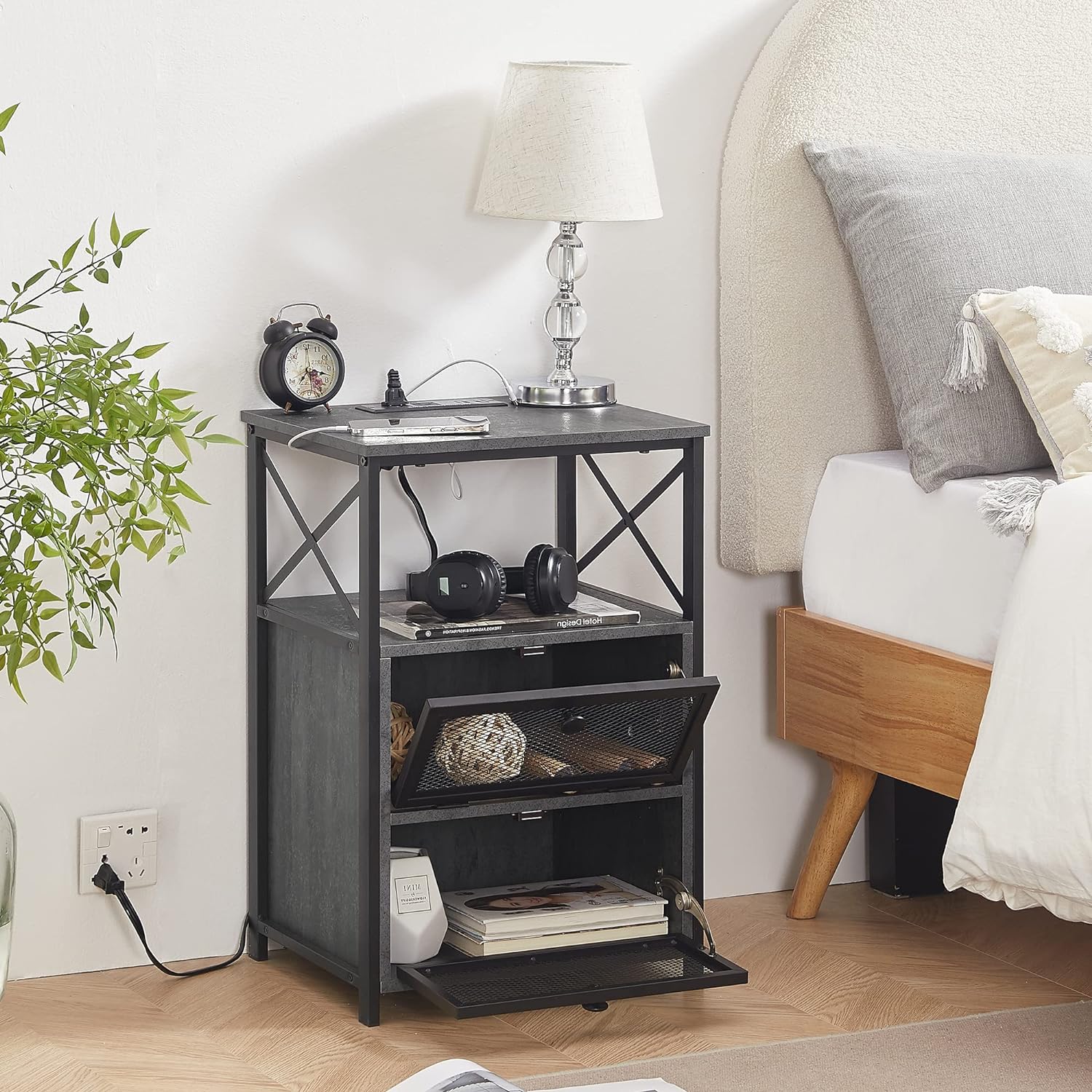 VECELO End Table with USB Ports and Outlets,1 Pack/2 Packs - VECELO
