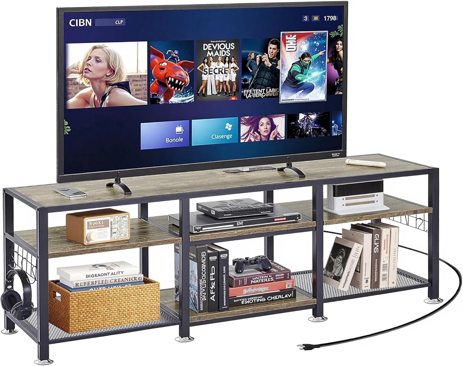 VECELO 63" TV Stand with Power Outlets for 55/60/65/70 Inch Television