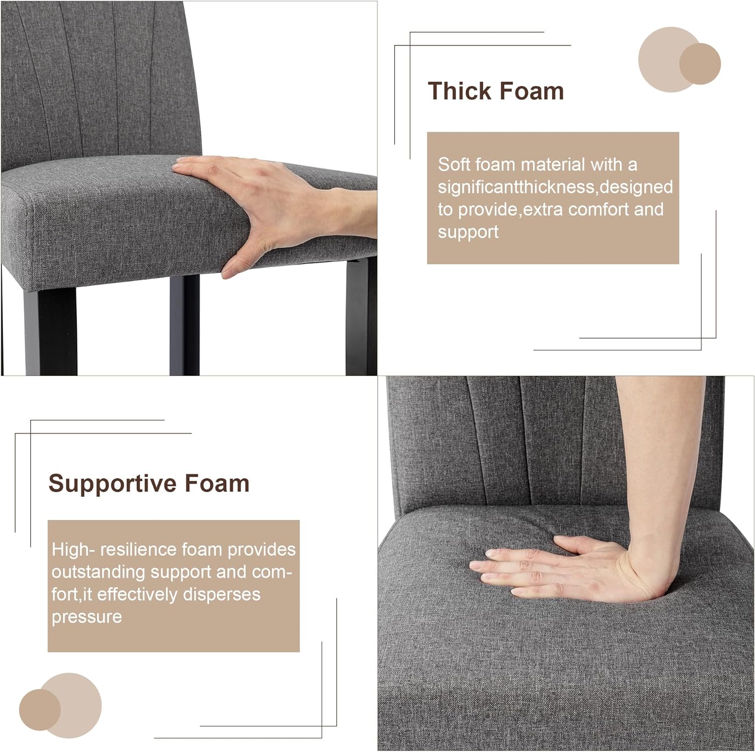 VECELO Set of 2 Upholstered Dining Chairs, Modern Fabric and Solid Wood Legs & High Back - VECELO