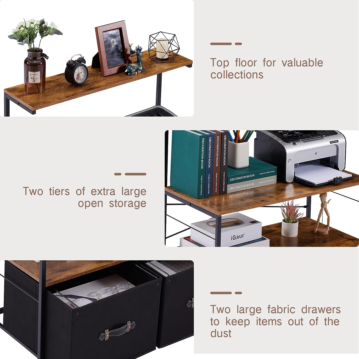 VECELO Lateral File Cabinet with 2 Big Rolling Printer Stand with 3 Open Storage Shelf - VECELO
