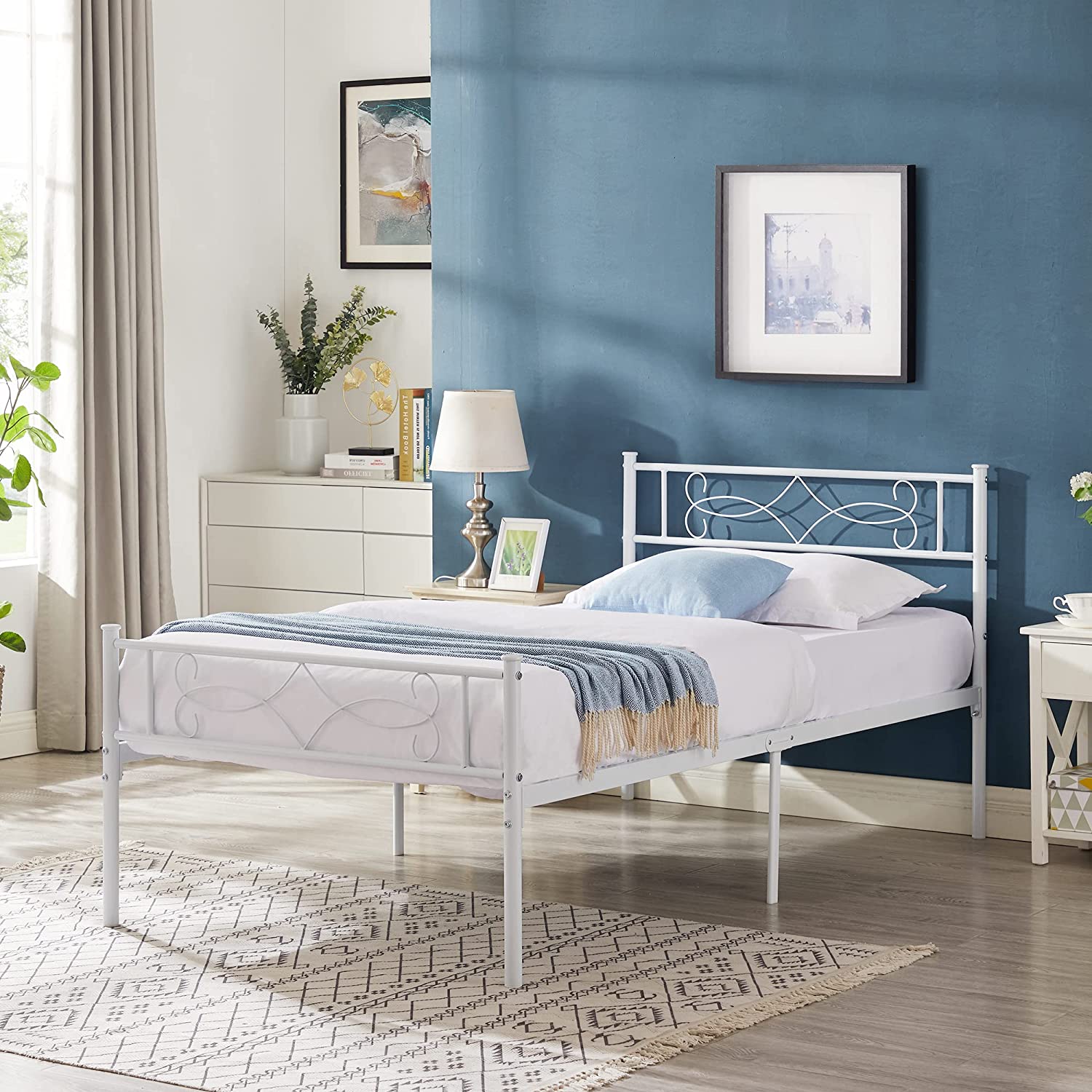 VECELO Metal Platform Bed Frame with Headboard & Footboard Premium Steel Slat Support Noise-Free - VECELO