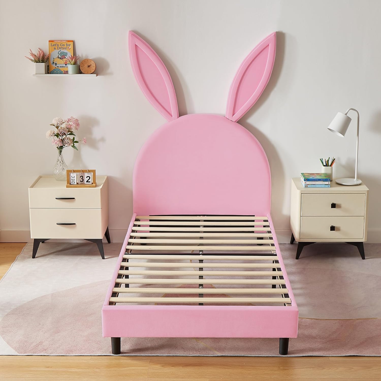 VECELO Kids Twin Bed Frame with Upholstered Headboard - VECELO