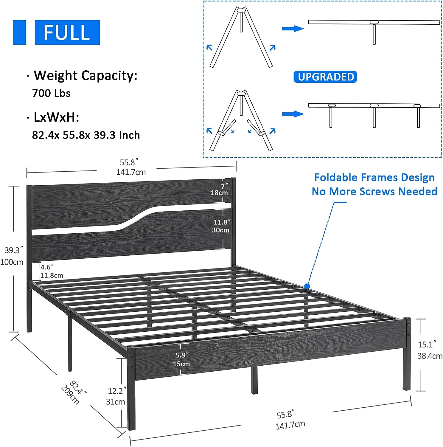 VECELO Platform Bed Frame/Mattress Foundation with Rustic Vintage Wood Headboard - VECELO