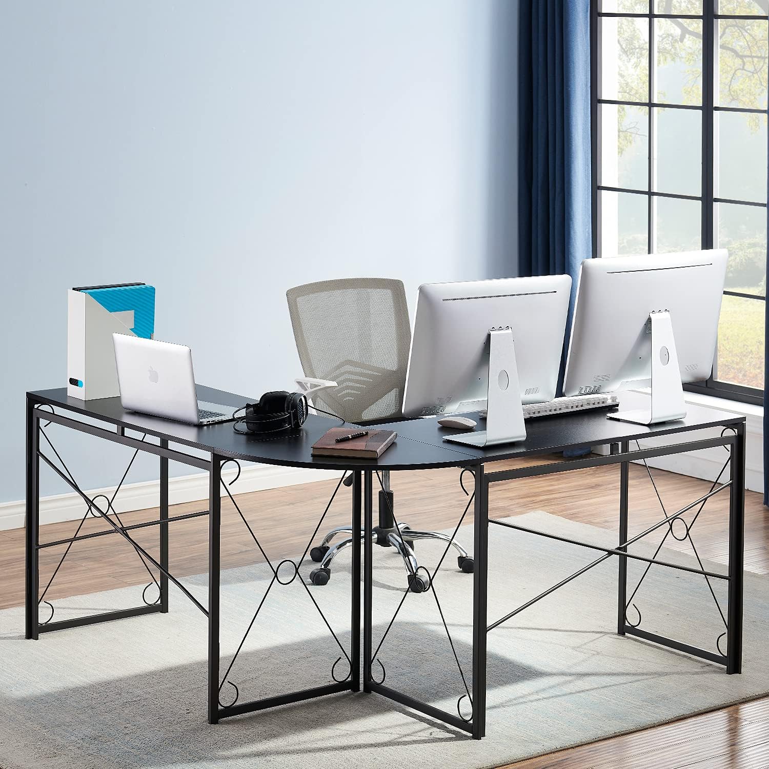 VECELO L Shaped Large Computer Corner Desk Industrial Home Office Workstation - VECELO