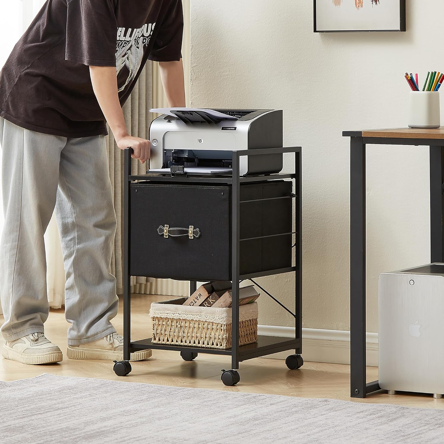 VECELO Mobile Vertical Filing Cabinet, Rolling Printer Shelf with Handle - VECELO