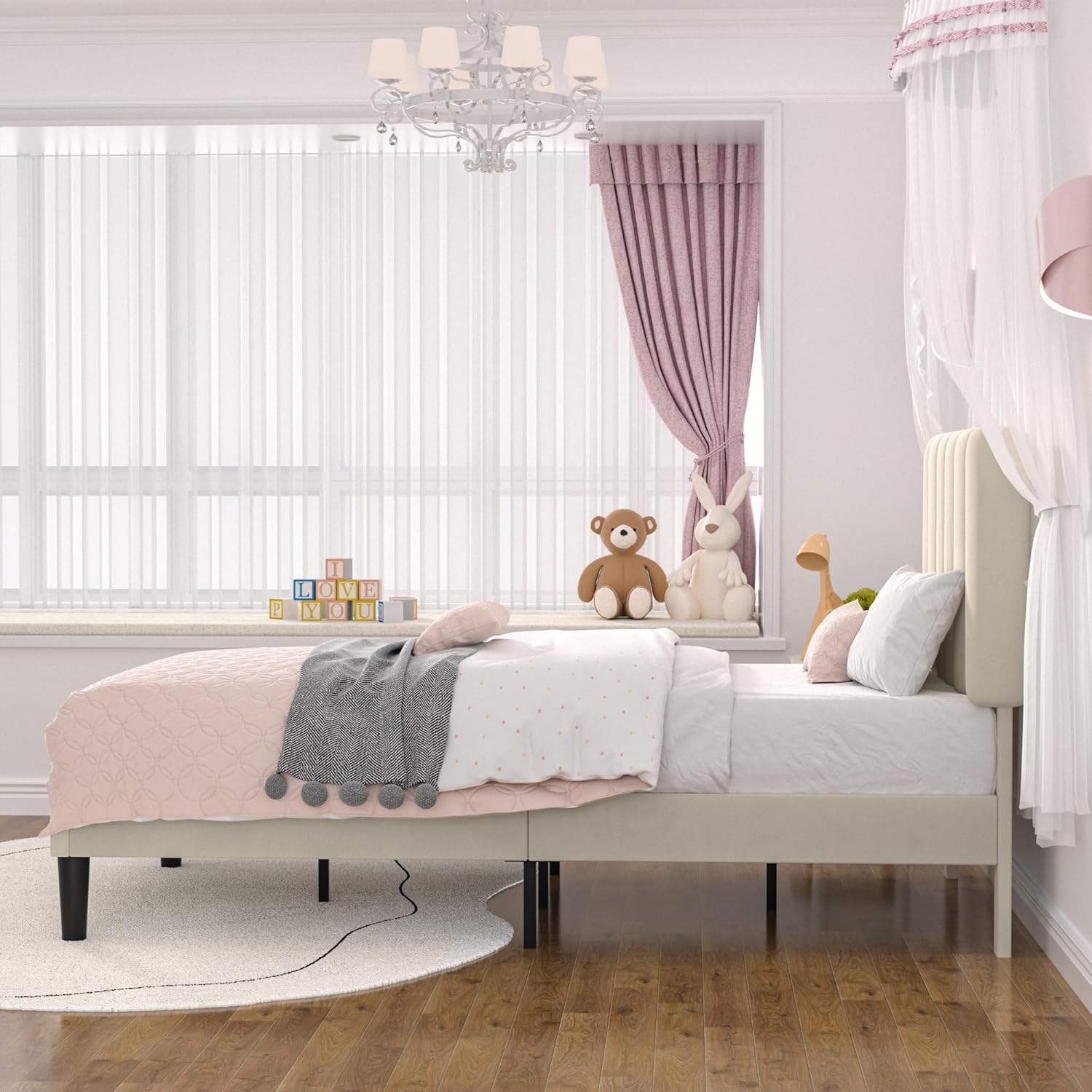 VECELO Upholstered Platform bedframe with Adjustable Headboard - VECELO