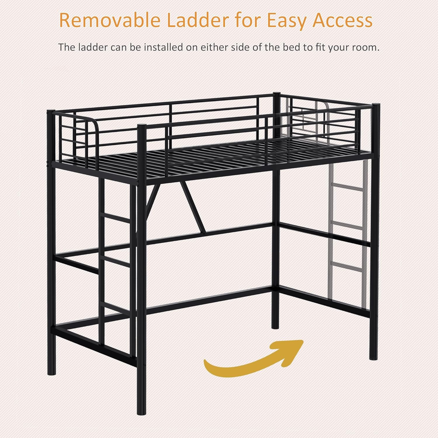VECELO Metal Loft Bed Twin Size - VECELO