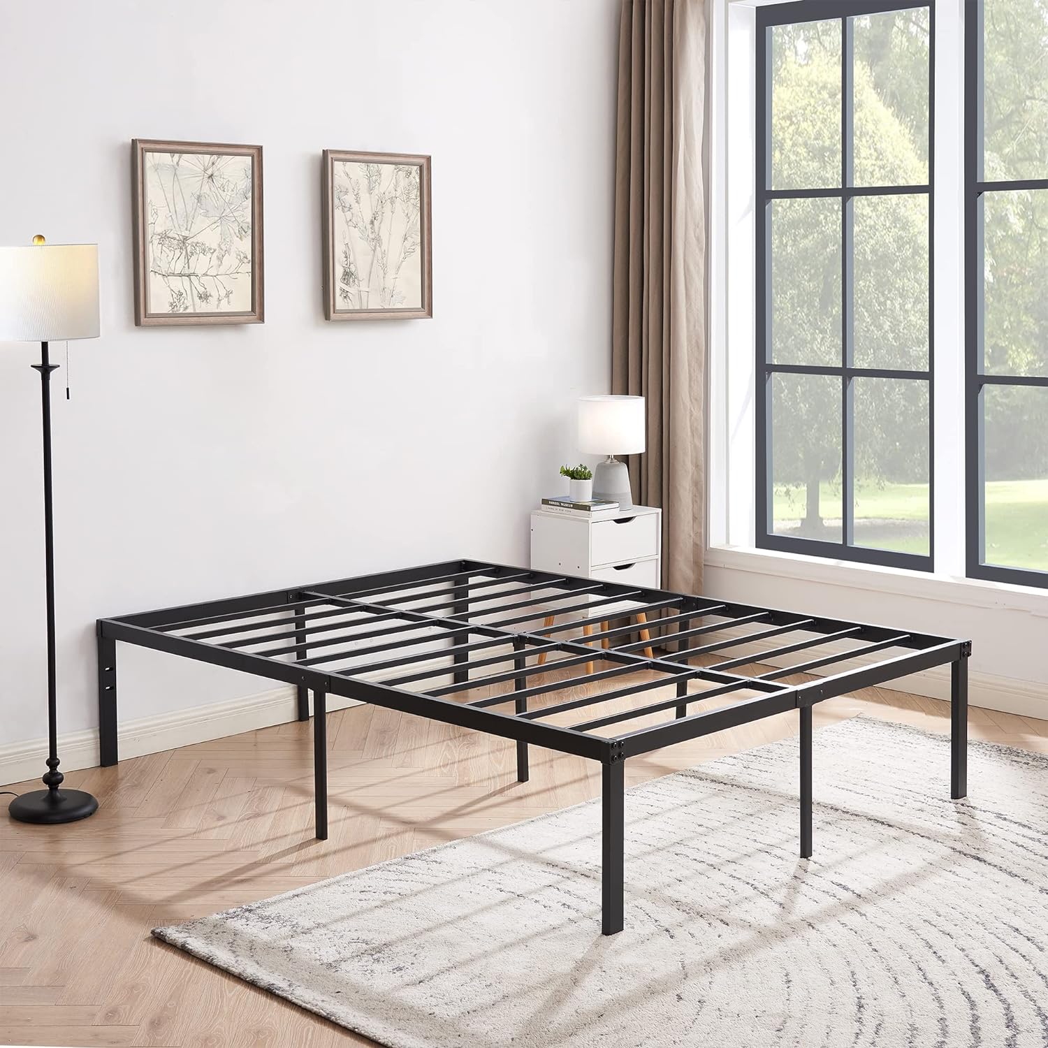 VECELO Metal Platform Bed Frame Heavy Duty Steel Slat, No Box Spring Needed - VECELO