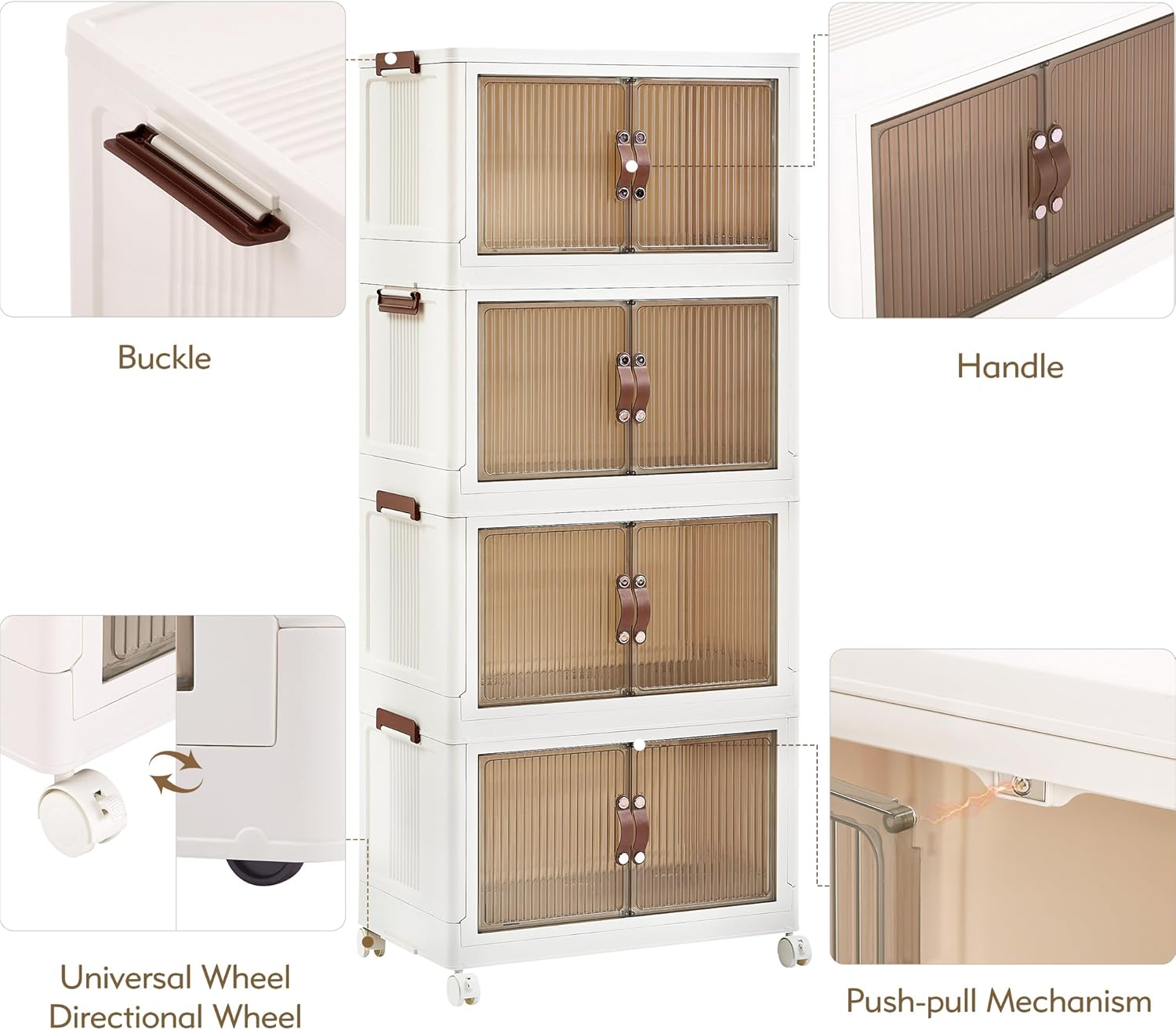 VECELO Stackable Bins with Lid, Plastic Collapsible Cabinet Foldable Folding Box Organizer/Storage Container Cart - VECELO