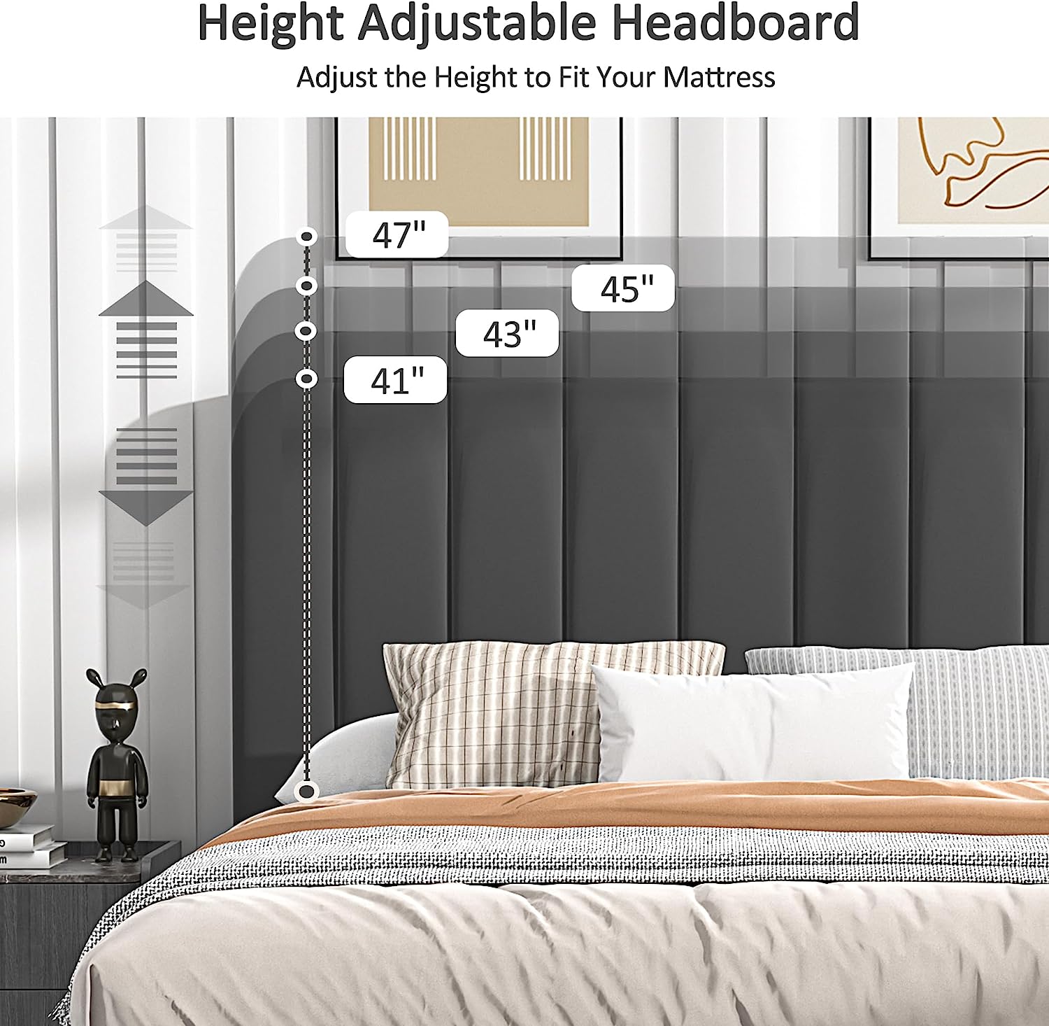 VECELO Upholstered Platform bedframe with Adjustable Headboard - VECELO