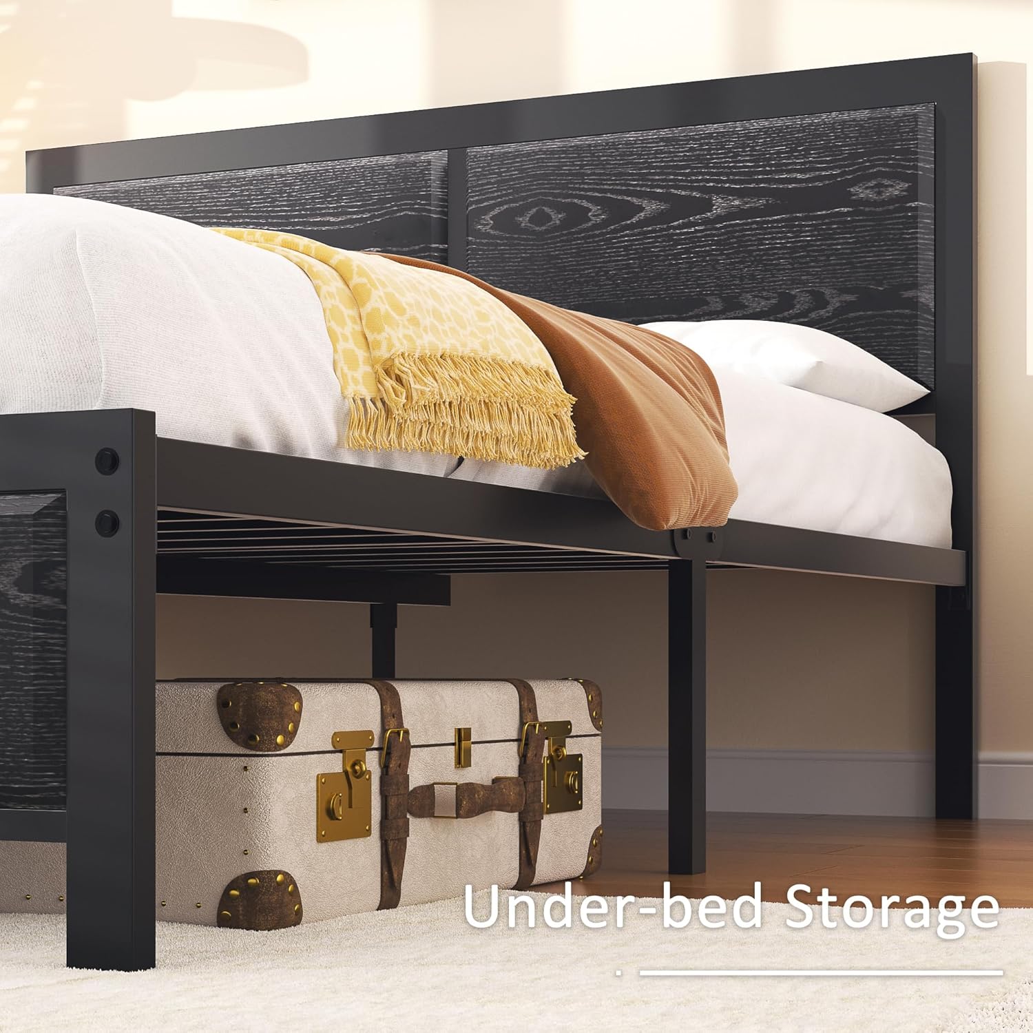VECELO Platform Bed Frame, Mattress Foundation with Rustic Vintage Wood Headboard - VECELO