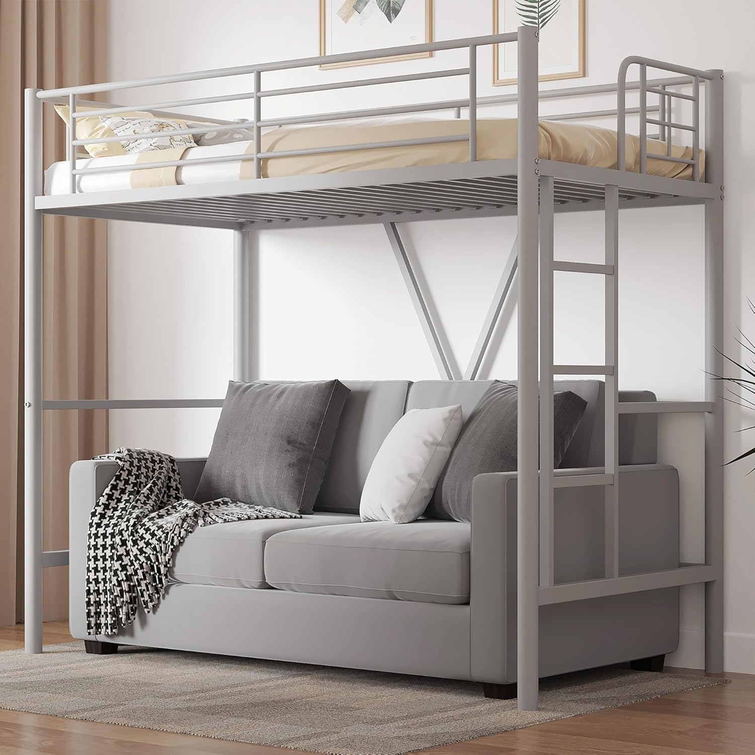 VECELO Metal Loft Bed Twin Size - VECELO