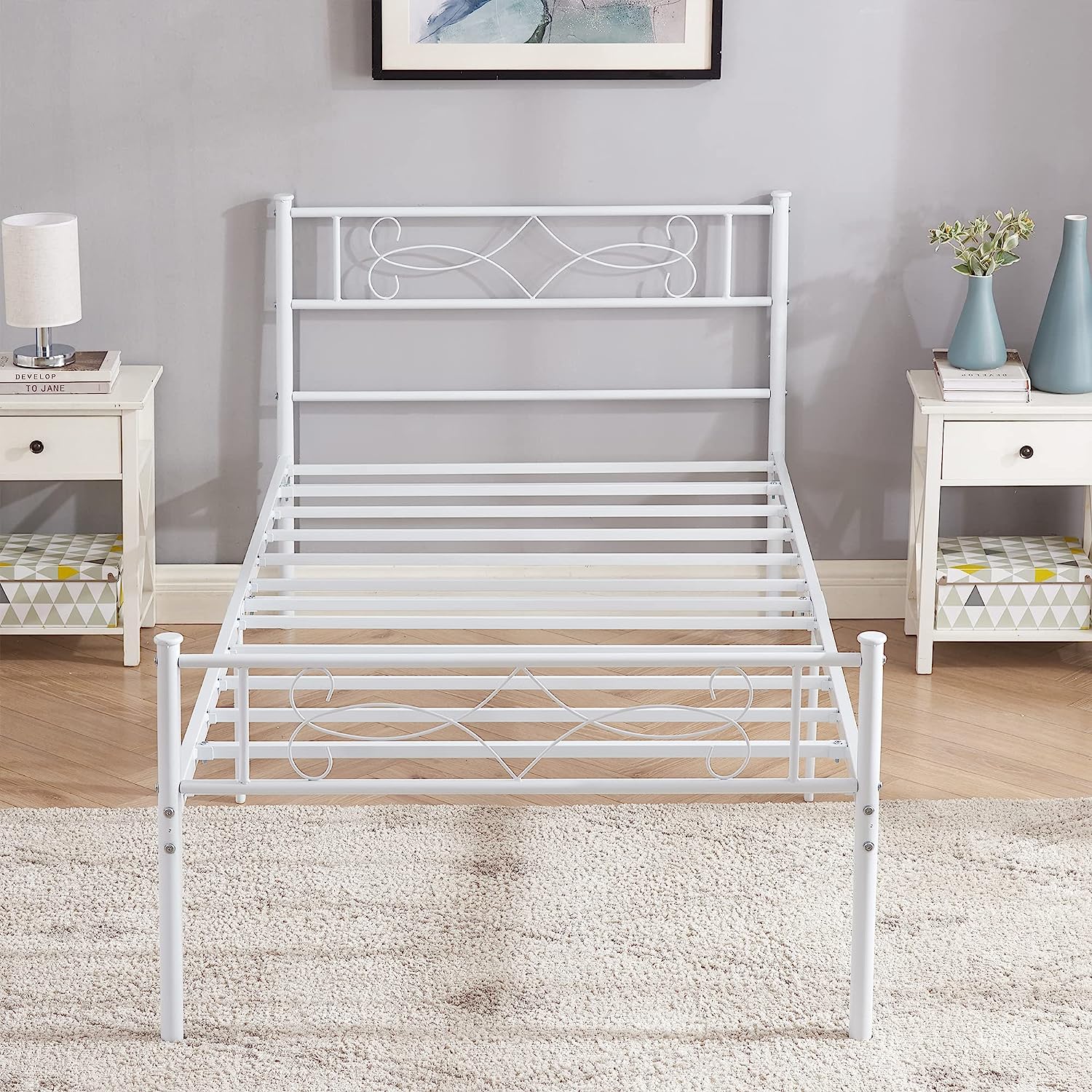 VECELO Metal Platform Bed Frame with Headboard & Footboard Premium Steel Slat Support Noise-Free - VECELO