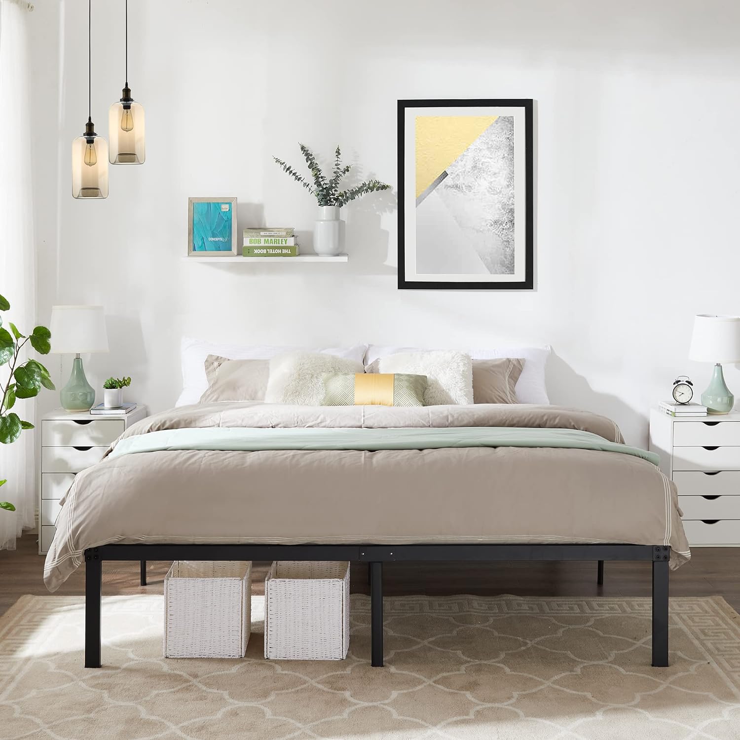 VECELO Metal Platform Bed Frame Heavy Duty Steel Slat, No Box Spring Needed - VECELO