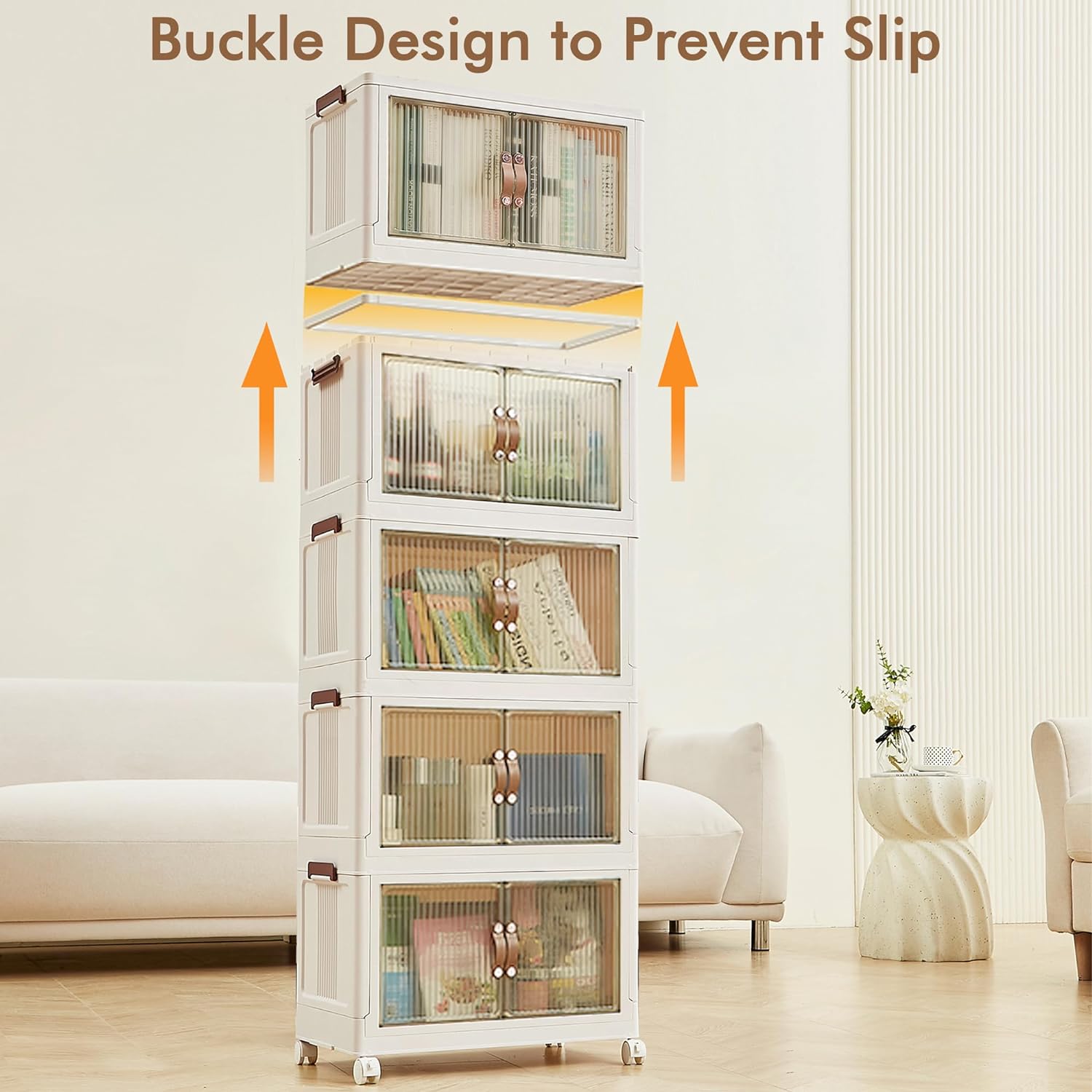 VECELO Stackable Bins with Lid, Plastic Collapsible Cabinet Foldable Folding Box Organizer/Storage Container Cart - VECELO