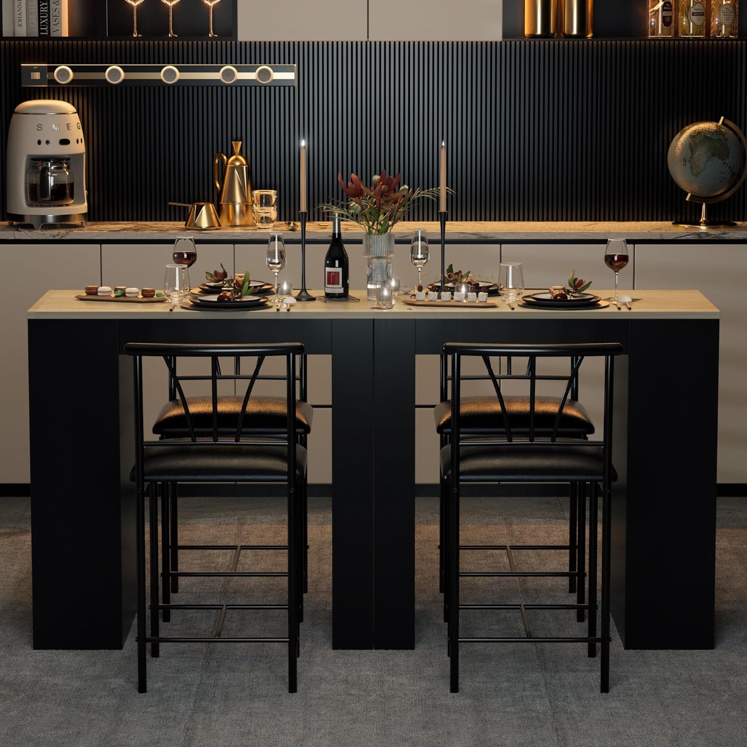 VECELO Small Bar Table and Chairs Tall Kitchen Breakfast Nook with Stools/Dining Set for 2 - VECELO