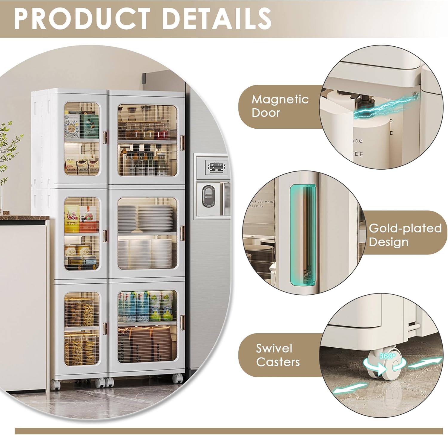 VECELO 4-Tier Plastic Tall Narrow Storage Cabinet with Movable Wheels