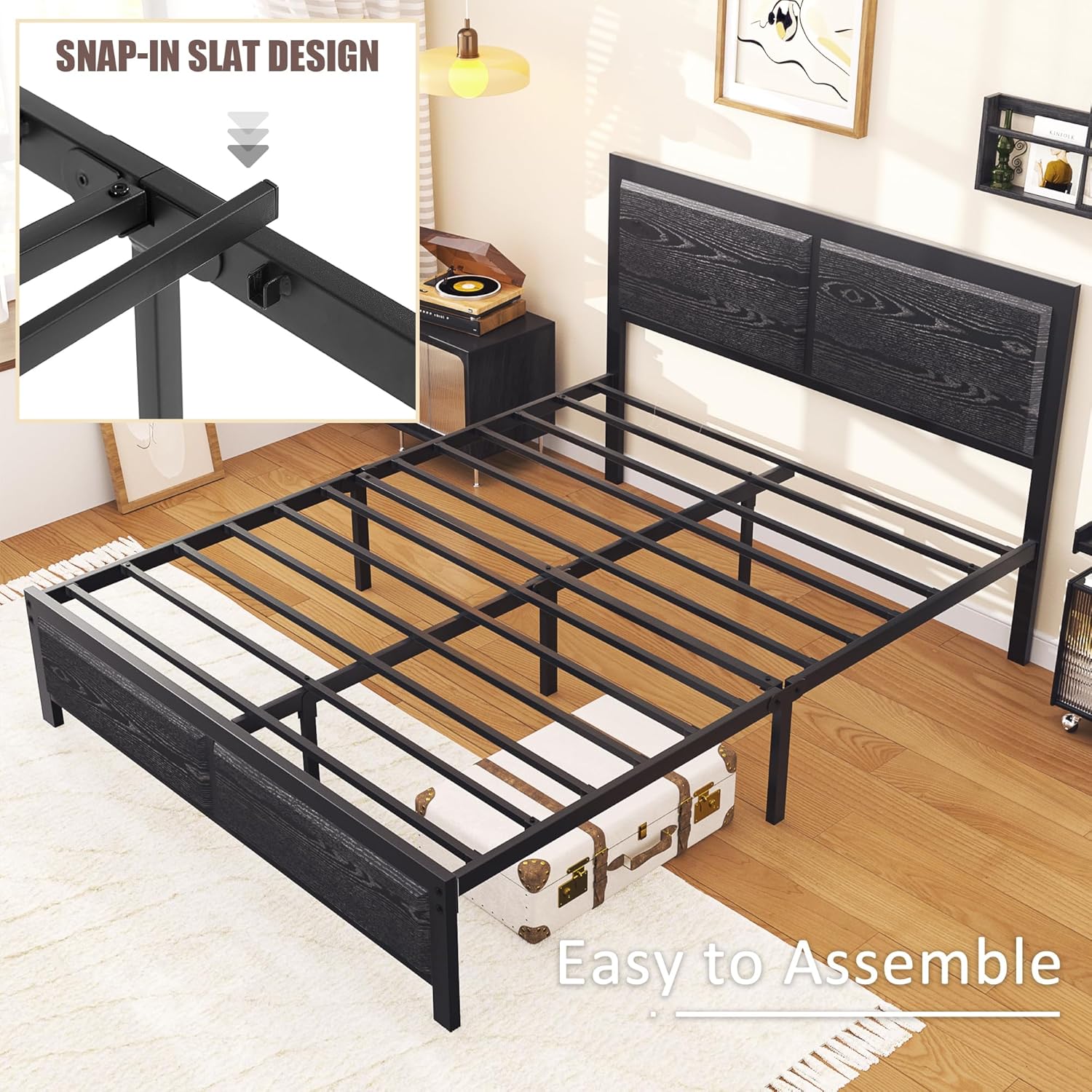VECELO Platform Bed Frame, Mattress Foundation with Rustic Vintage Wood Headboard - VECELO