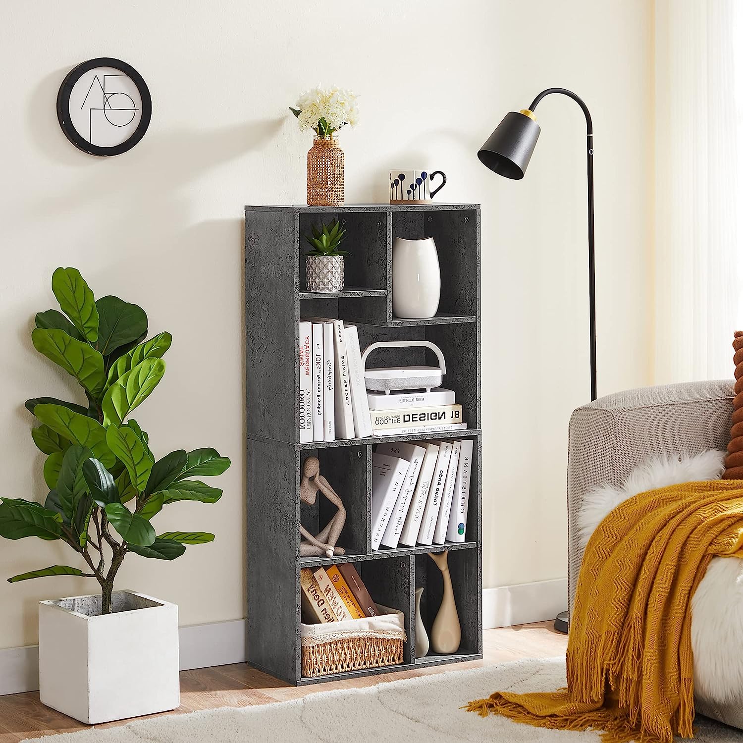 VECELO 42 Inch High Bookcase, 4-Tier Modern Storage Cabinet 7 Cubes - VECELO