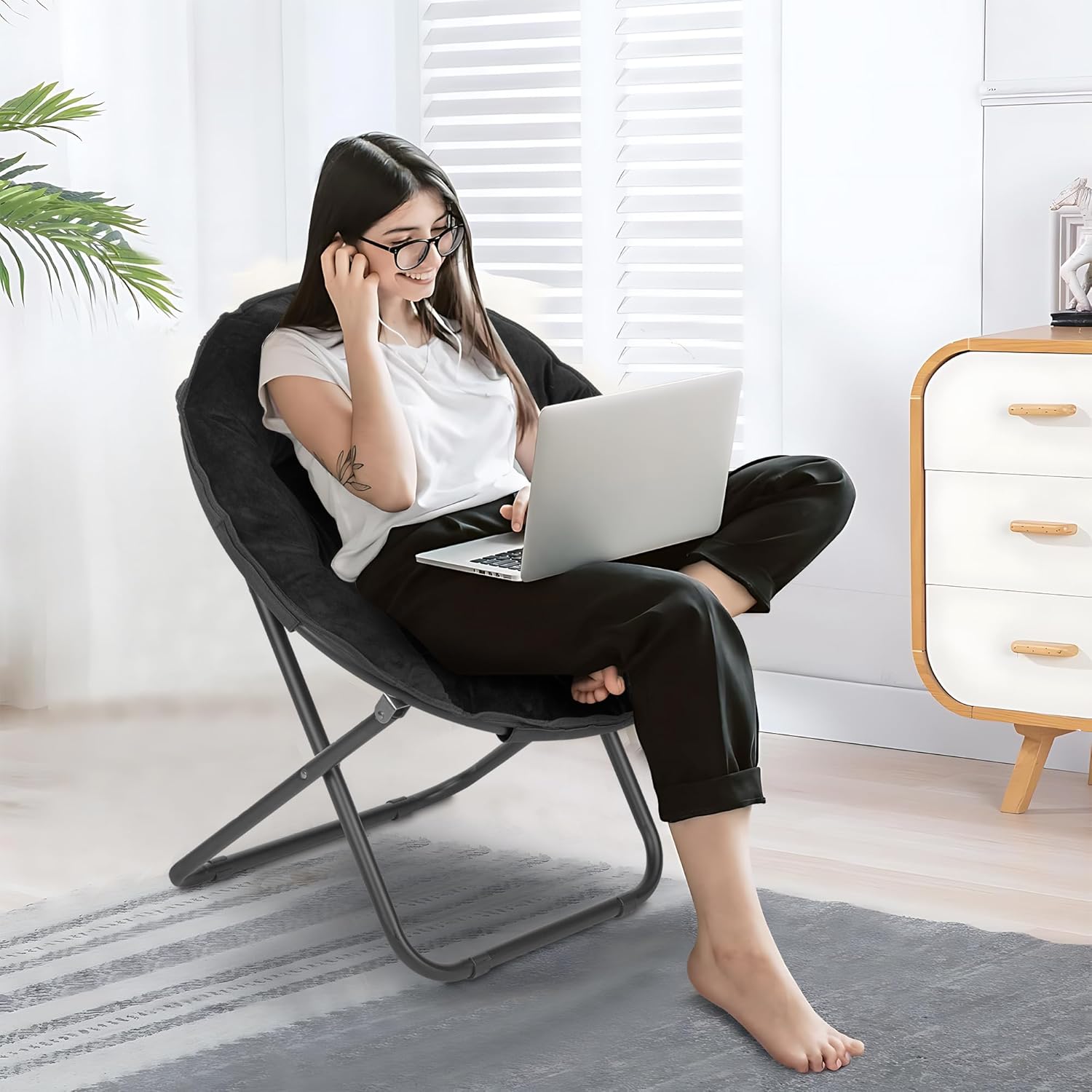 VECELO Saucer Chair for Adults, Folding Moon Chair with Metal Frame - VECELO