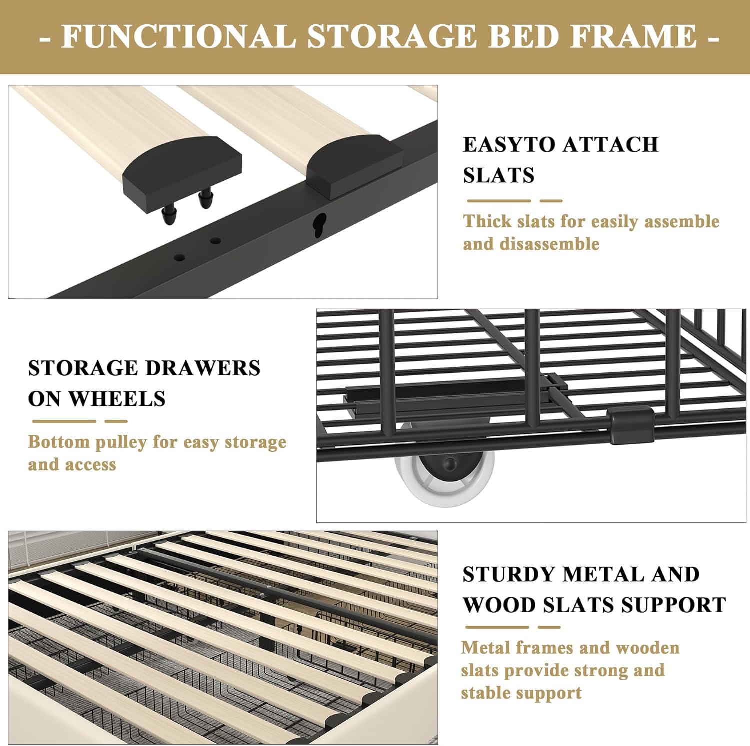 VECELO Upholstered Platform Bed Frame Platform with 4 Storage Drawers - VECELO