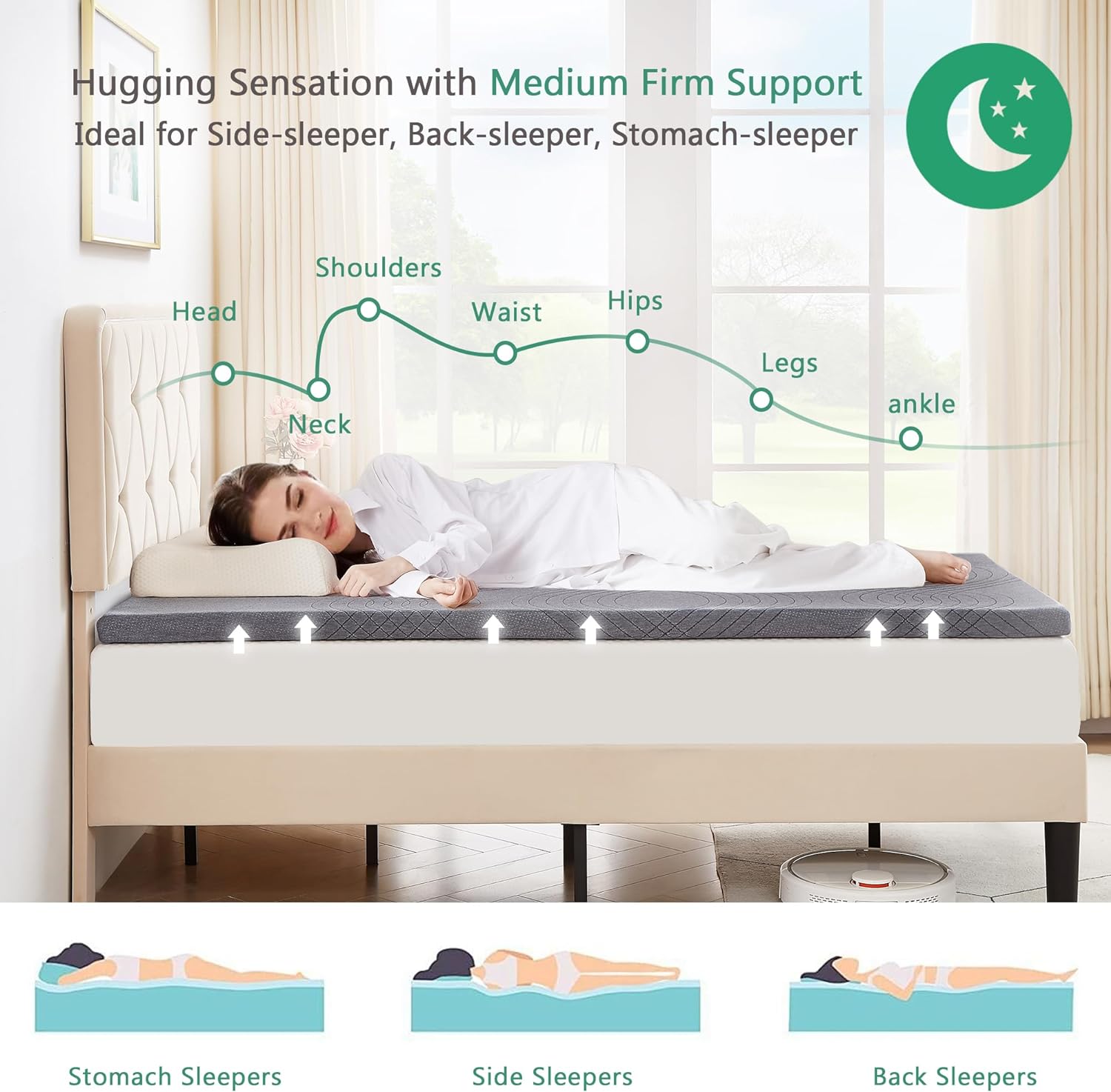 VECELO Gel Infused Memory Foam Mattress Topper Twin/Full/Queen/King Size, 2 Inch and 4 Inch Fresh Cooling Mattress Pad with Washable Cover - VECELO