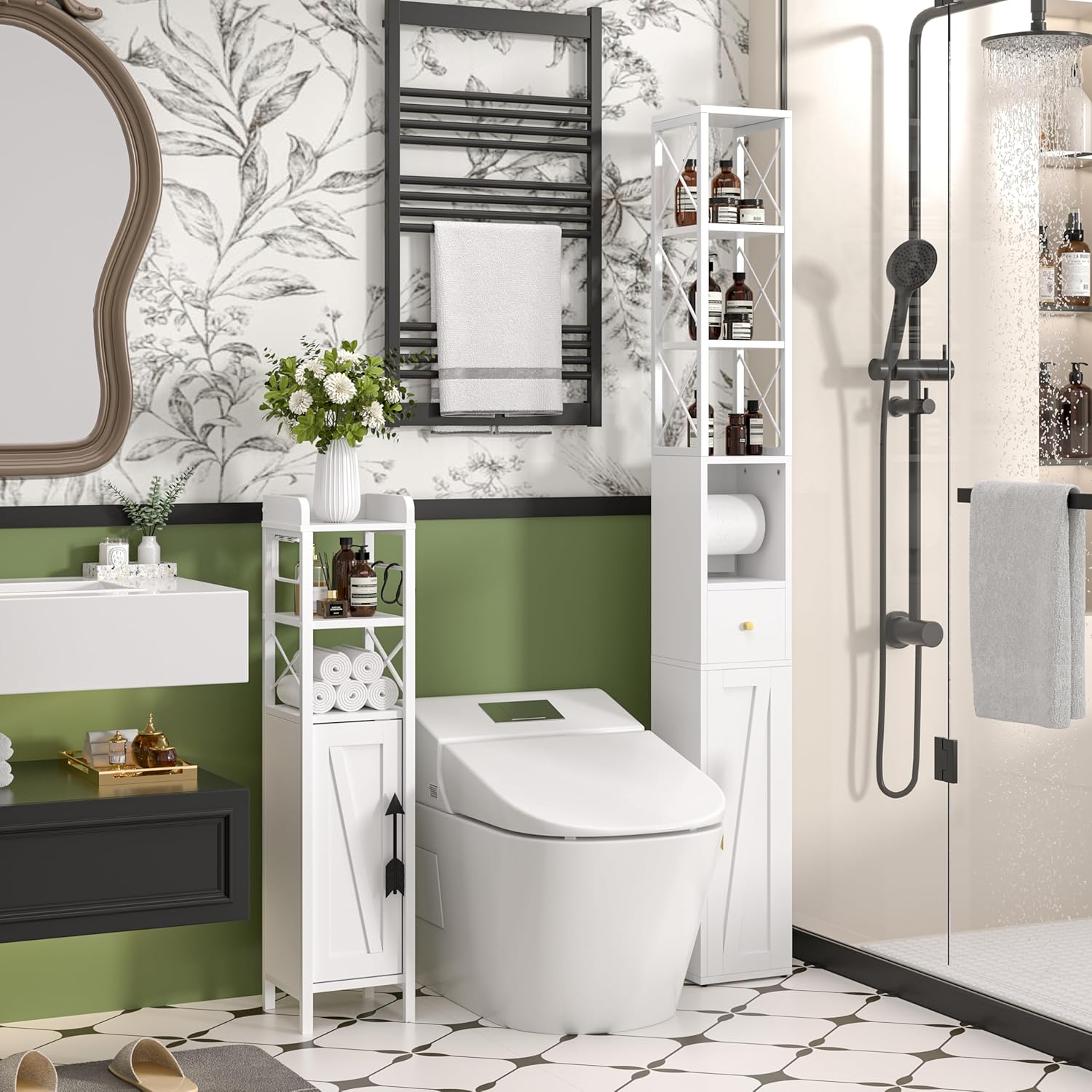 VECELO Tall Bathroom Cabinet with Adjustable Shelves - VECELO